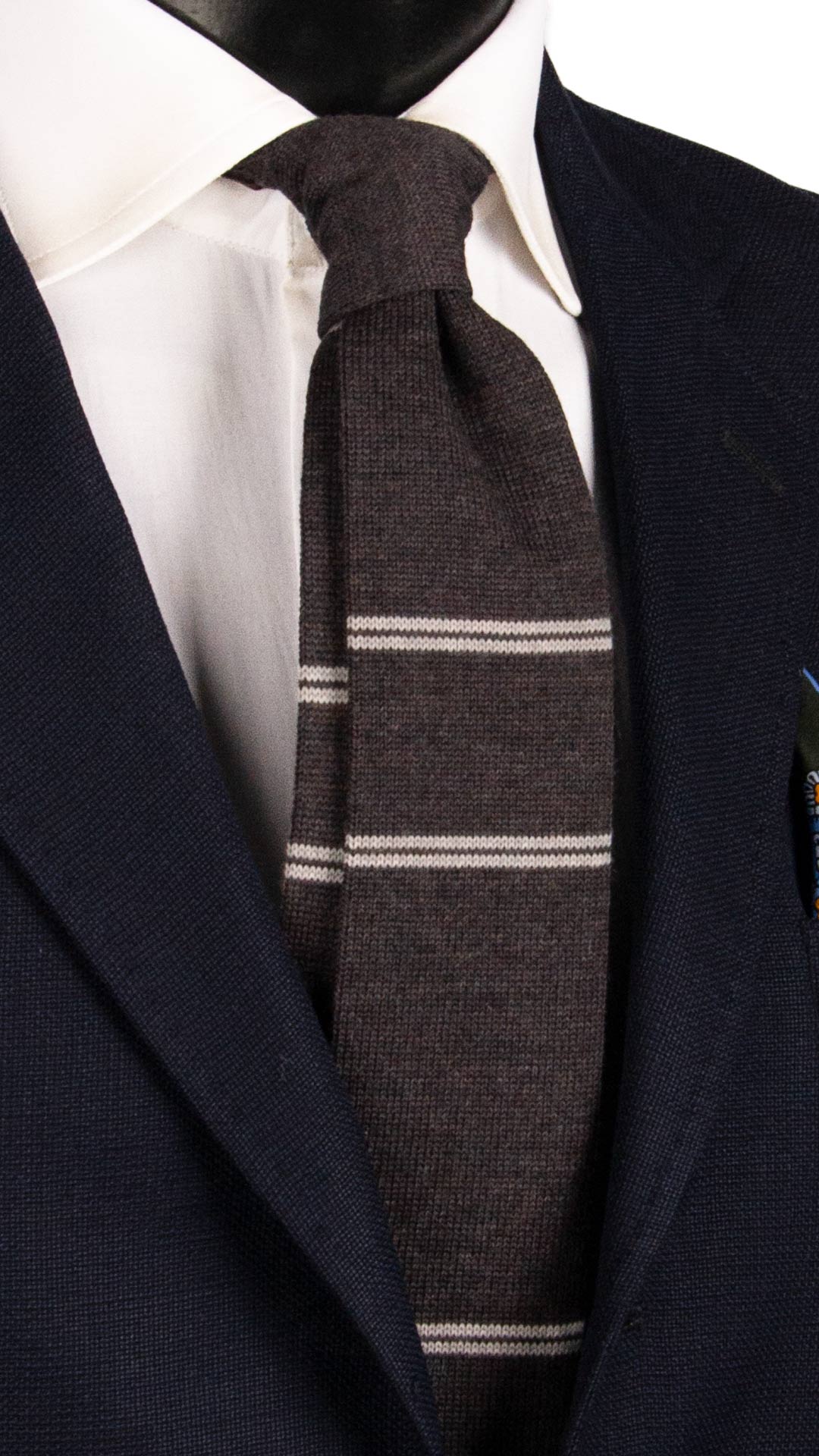 Cravatta Tricot in Maglia di Lana Grigia con Righe Grigie Chiare TRI541 Made in Italy Graffeo Cravatte