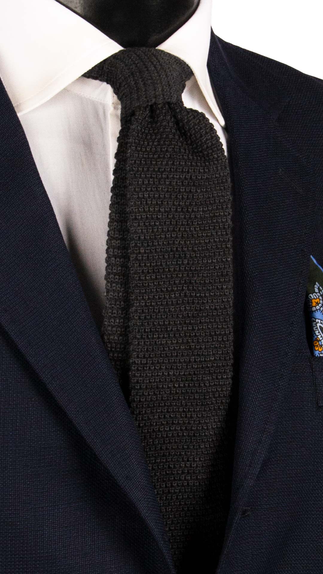 Cravatta Tricot in Maglia di Lana Grigio Antracite Tinta Unita TRI485 Made in Italy Graffeo Cravatte