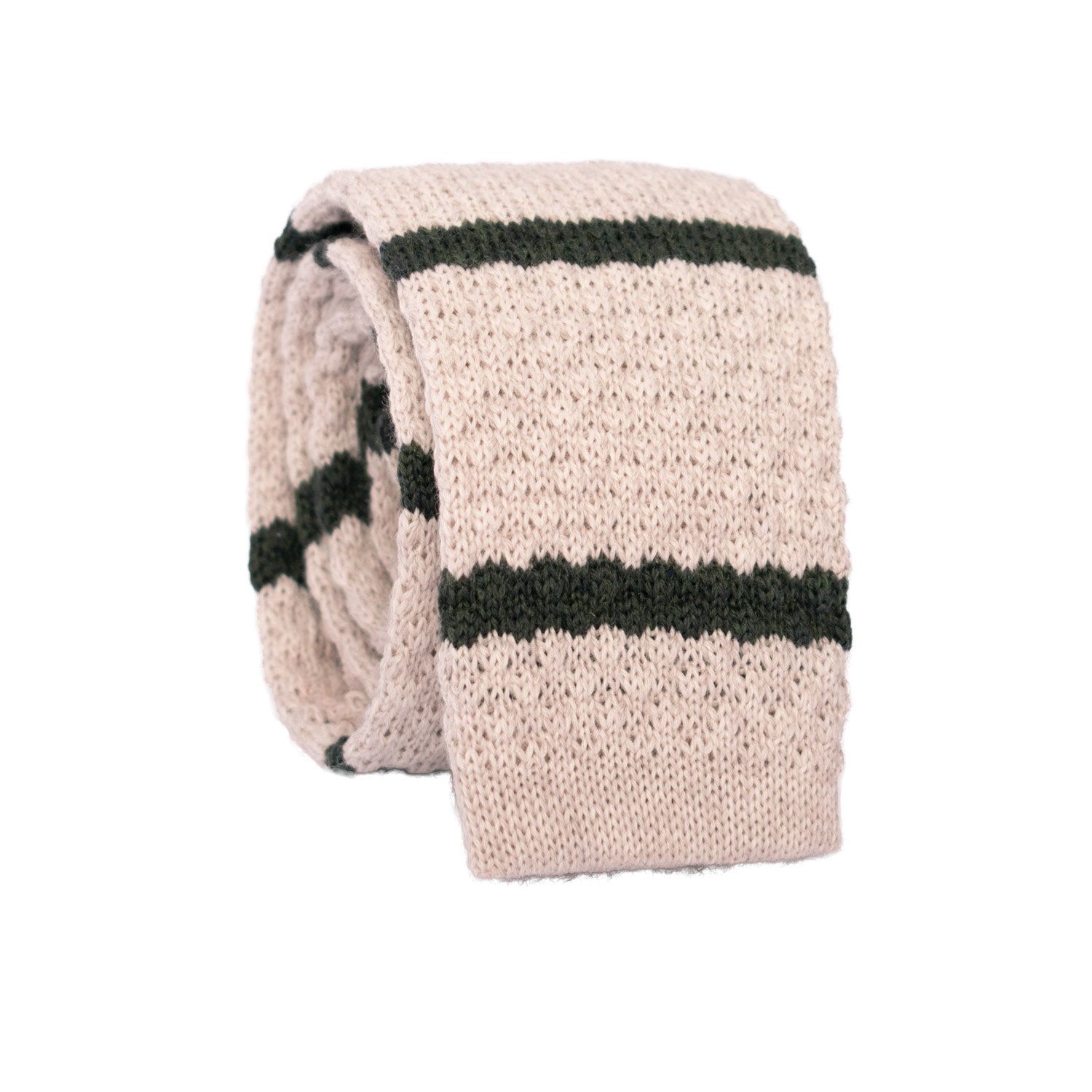 Cravatta Tricot in Maglia di Lana Grigio Chiaro Righe Verdi TRI465 Made in Italy Graffeo Cravatte Rotolo