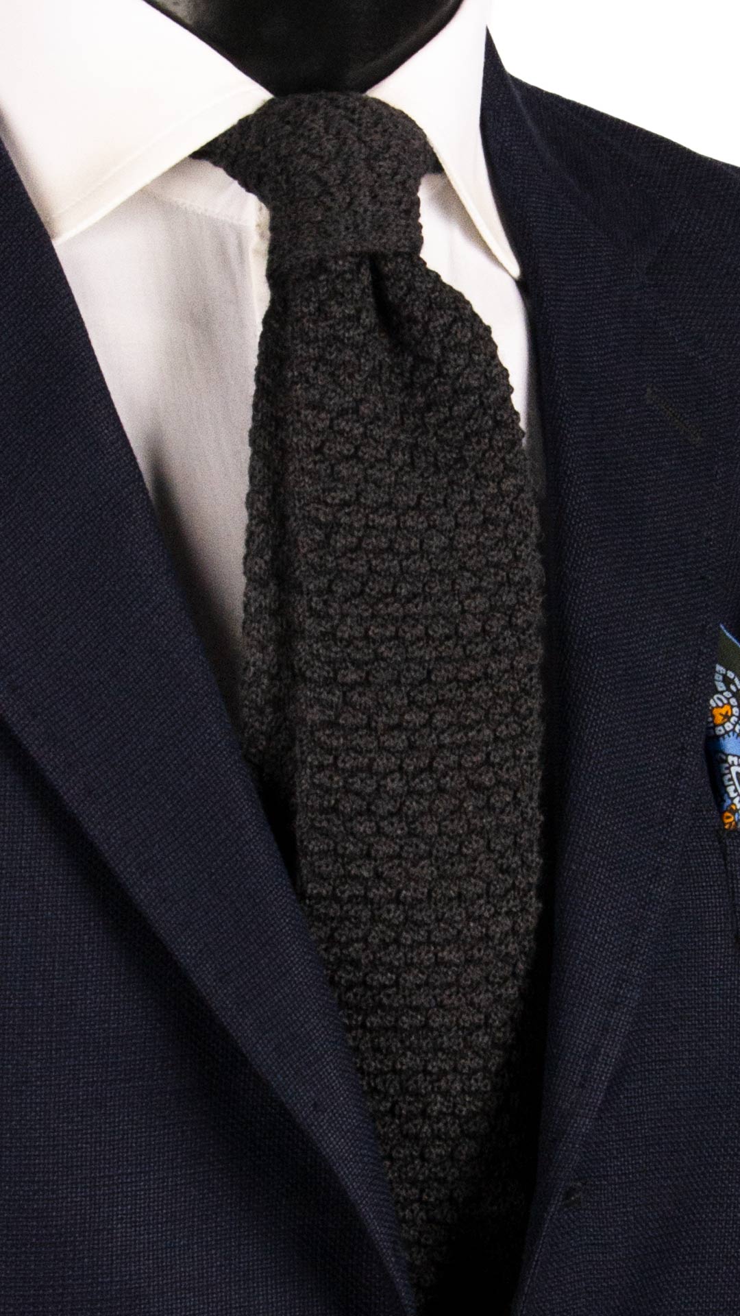 Cravatta Tricot in Maglia di Lana Grigio Scuro Tinta Unita TRI488 Made in Italy Graffeo Cravatte