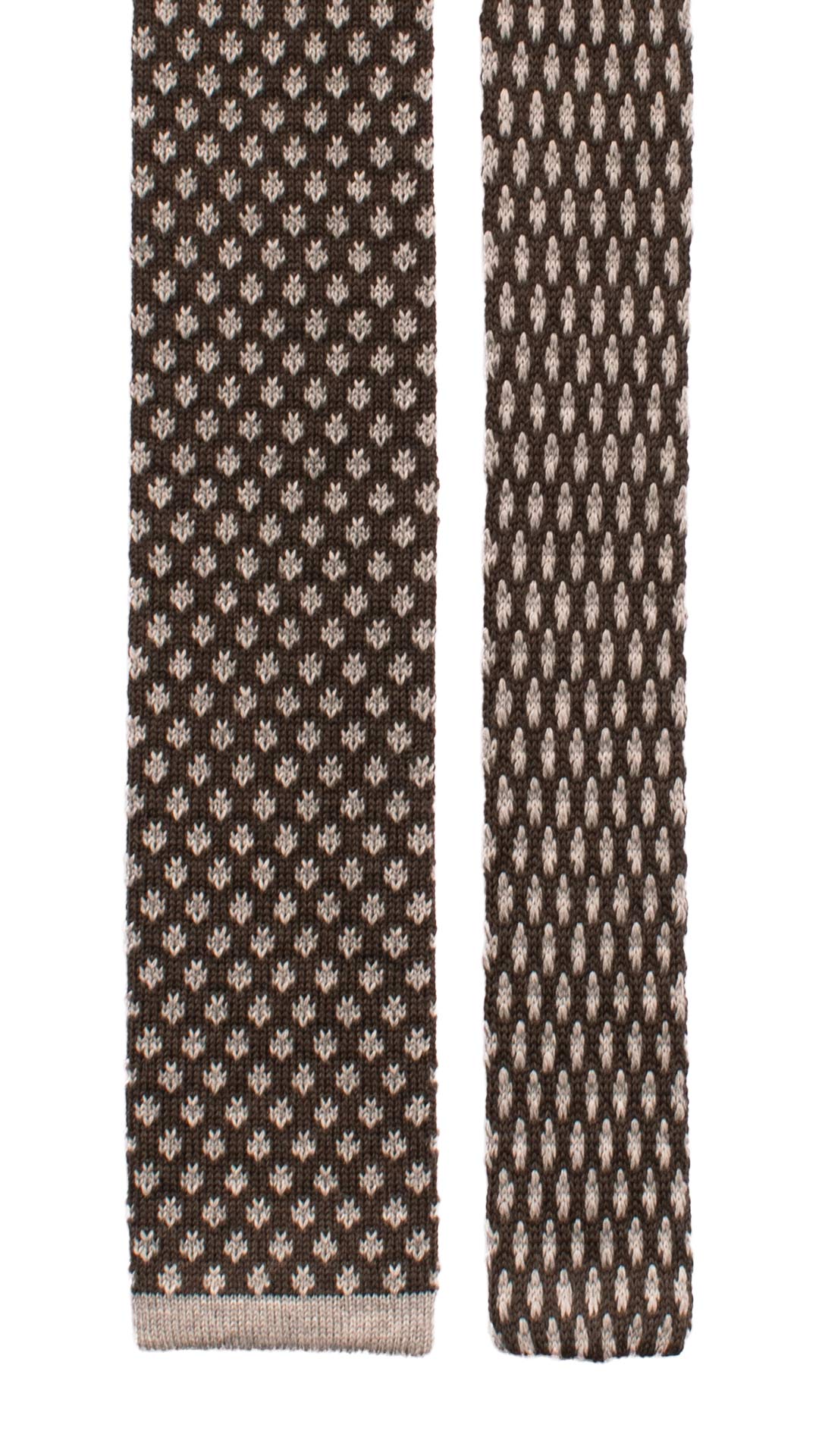 Cravatta Tricot in Maglia di Lana Marrone Bruciato Fantasia Grigia Chiara TRI507 Made in Italy Graffeo Cravatte Pala