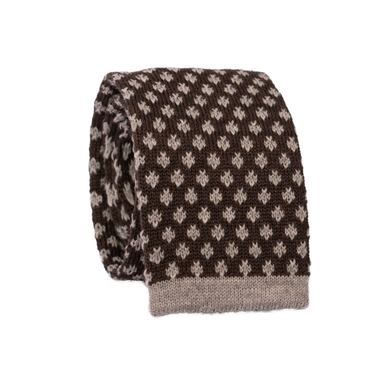 Cravatta Tricot in Maglia di Lana Marrone Bruciato Fantasia Grigia Chiara TRI507 Made in Italy Graffeo Cravatte Rotolo