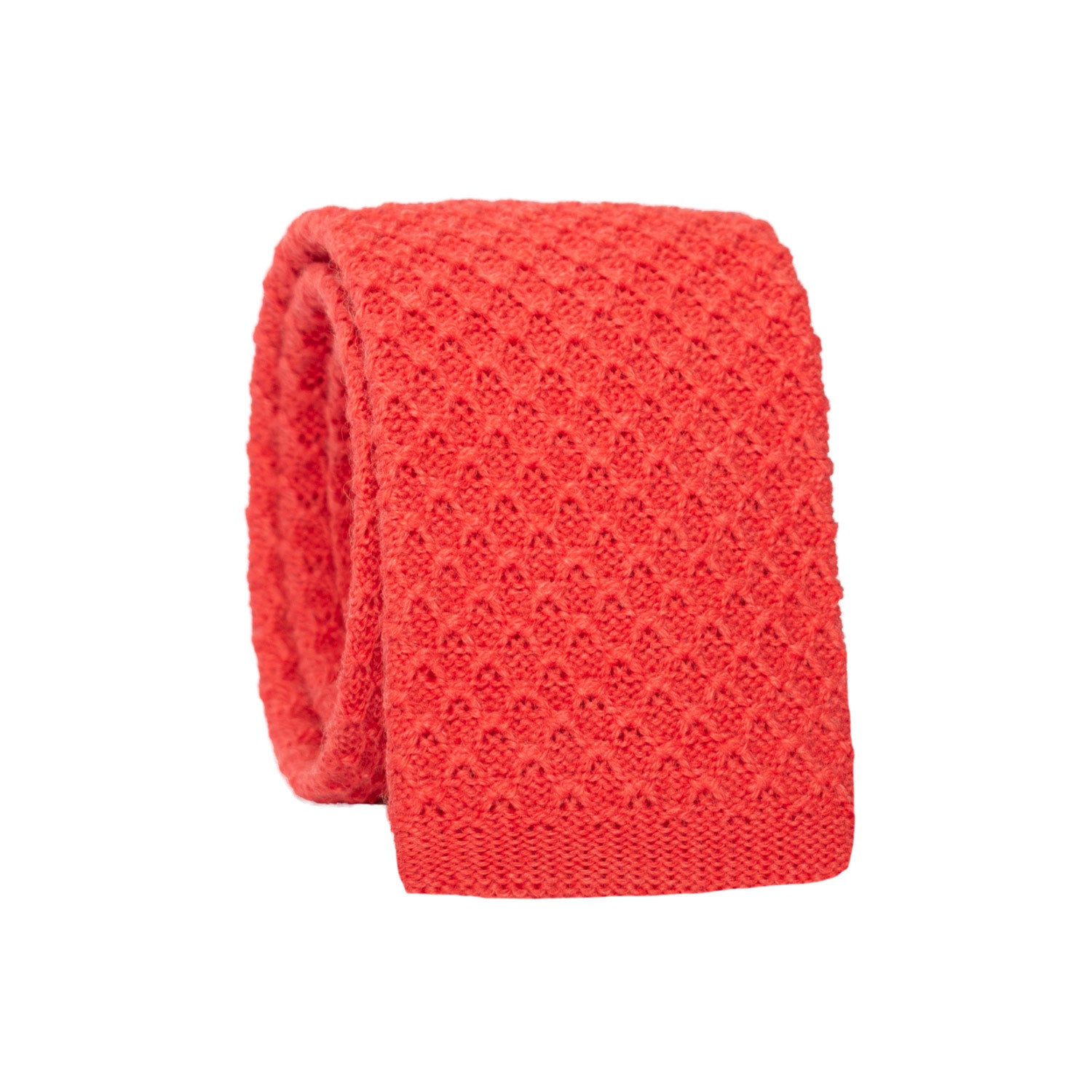 Cravatta Tricot in Maglia di Lana Rosso Corallo Fantasia Tono su Tono TRI595 Made in Italy Graffeo Cravatte Rotolo