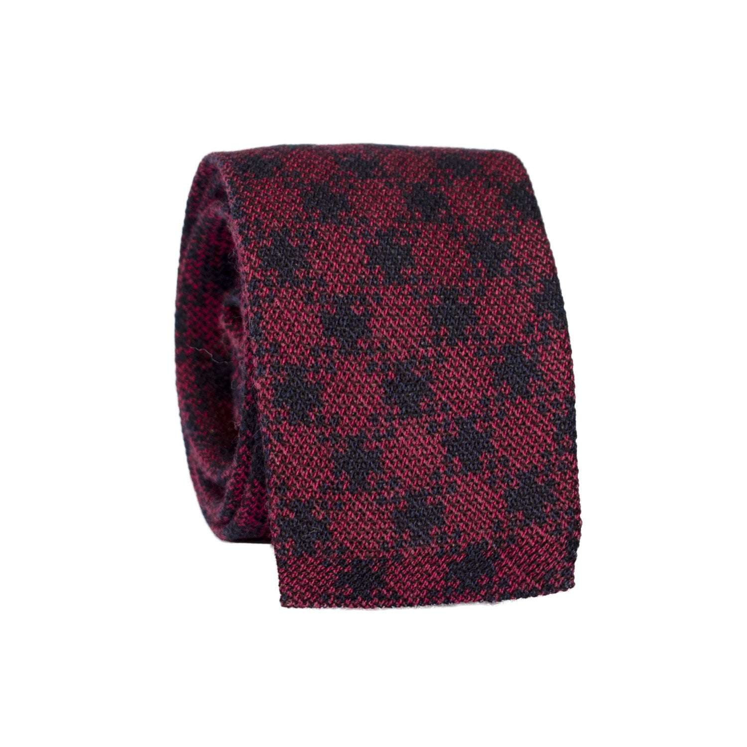 Cravatta Tricot in Maglia di Lana Seta Borgogna Fantasia Blu TRI574 Made in Italy Graffeo Cravatte Rotolo