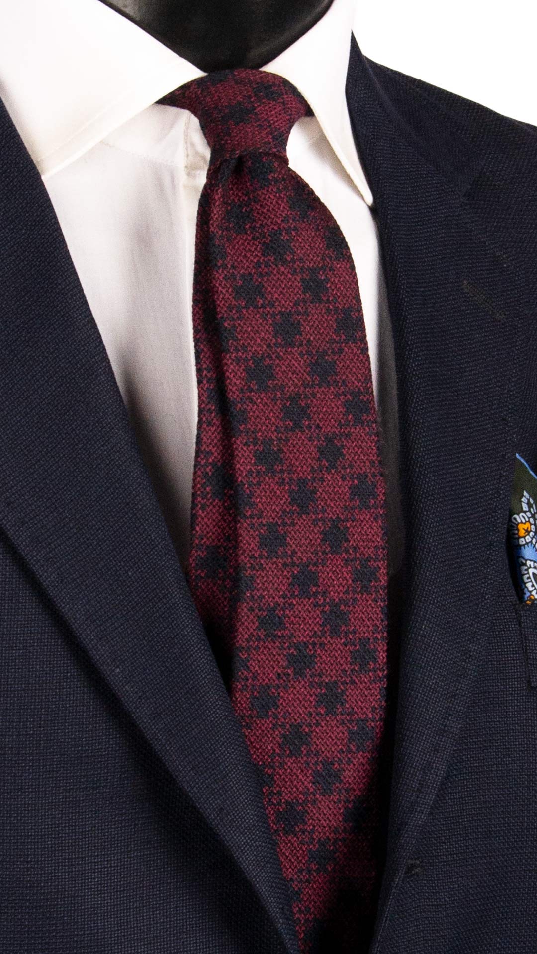 Cravatta Tricot in Maglia di Lana Seta Borgogna Fantasia Blu TRI574 Made in Italy Graffeo Cravatte