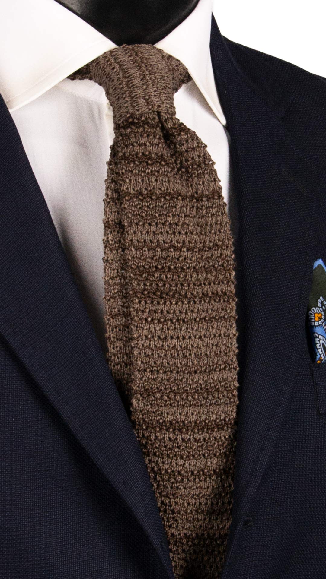 Cravatta Tricot in Maglia di Lana Seta Marrone Tortora TRI589 Made in Italy Graffeo Cravatte