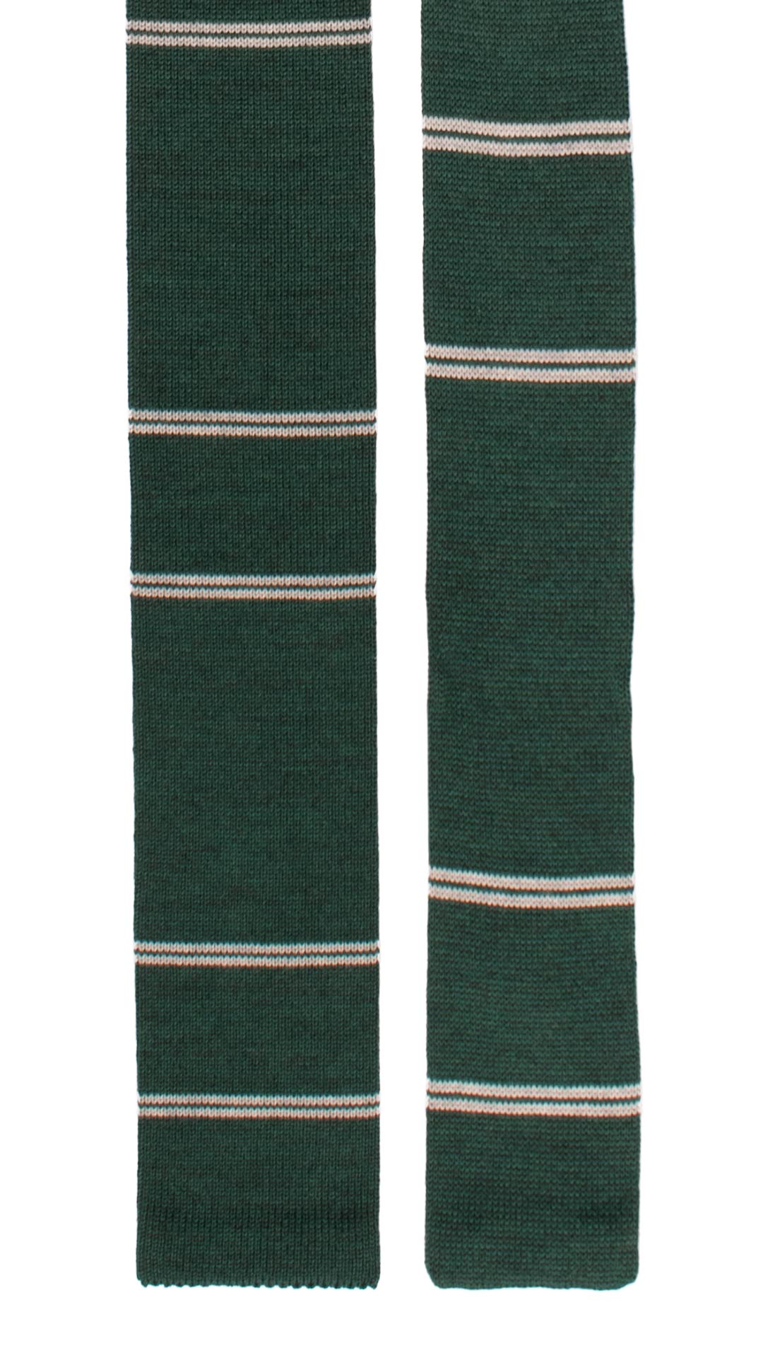 Cravatta Tricot in Maglia di Lana Verde Righe Grigie TRI462 Made in Italy Graffeo Cravatte Pala