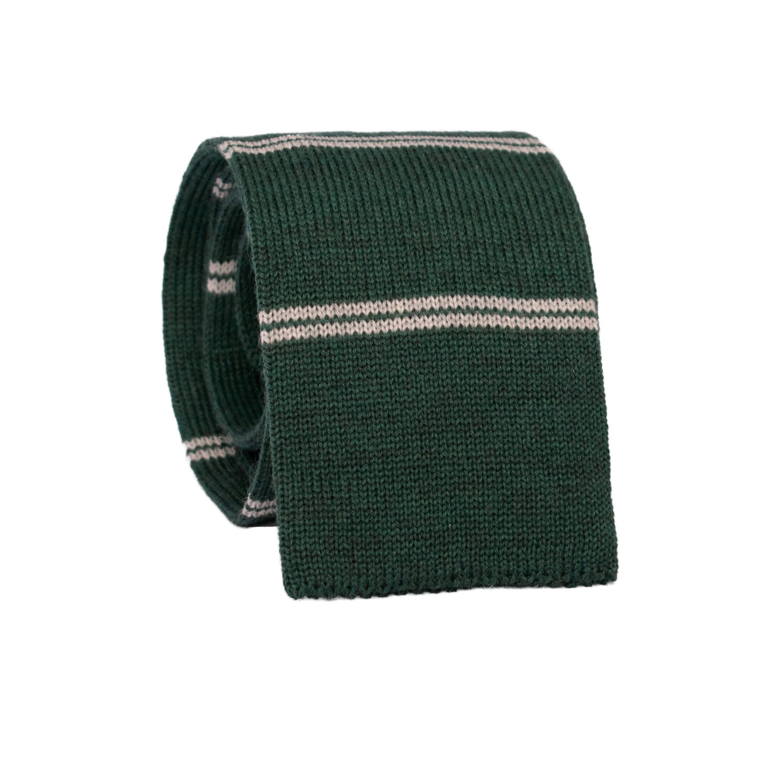 Cravatta Tricot in Maglia di Lana Verde Righe Grigie TRI462 Made in Italy Graffeo Cravatte Rotolo