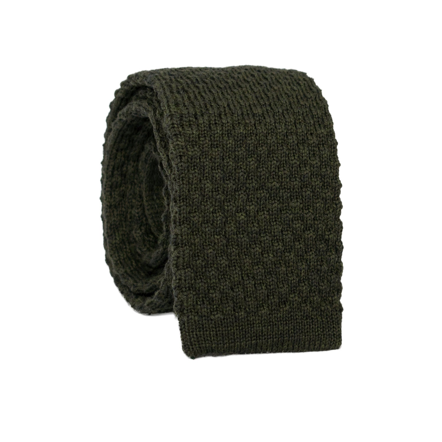 Cravatta Tricot in Maglia di Lana Verde Scuro Tinta Unita TRI477 Made in Italy Graffeo Cravatte Rotolo
