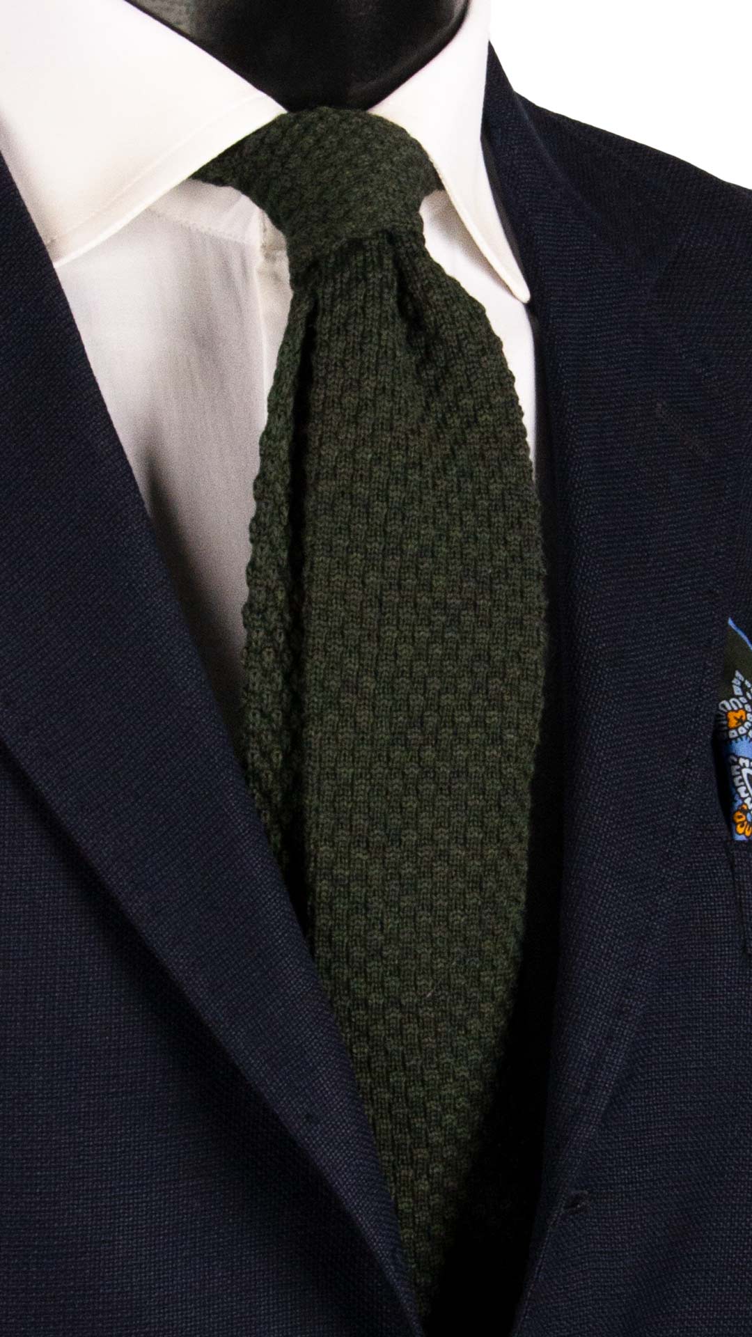 Cravatta Tricot in Maglia di Lana Verde Scuro Tinta Unita TRI477 Made in Italy Graffeo Cravatte