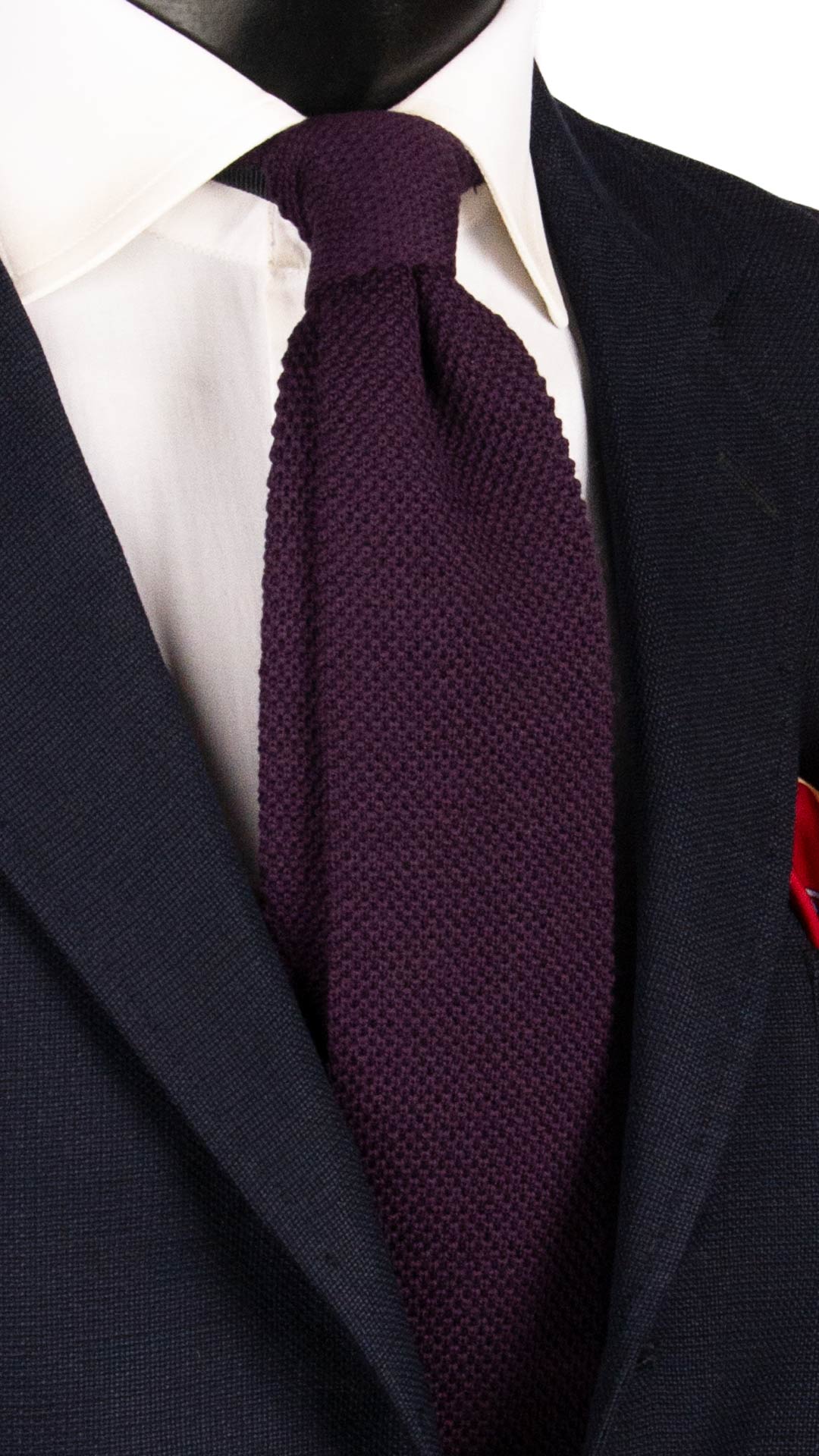 Cravatta Tricot in Maglia di Lana Viola Scuro Tinta Unita TRI658 Graffeo Cravatte Made in Italy