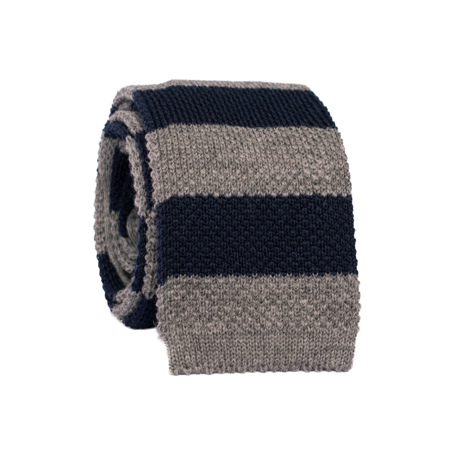 Cravatta Tricot in Maglia di Lana con Righe Blu Grigie TRI544 Made in Italy Graffeo Cravatte Rotolo