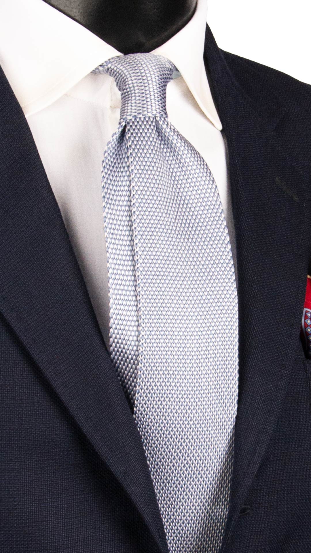 Cravatta Tricot in Maglia di Seta Avio Fantasia Bianca TRI740 Graffeo Cravatte Made in Italy