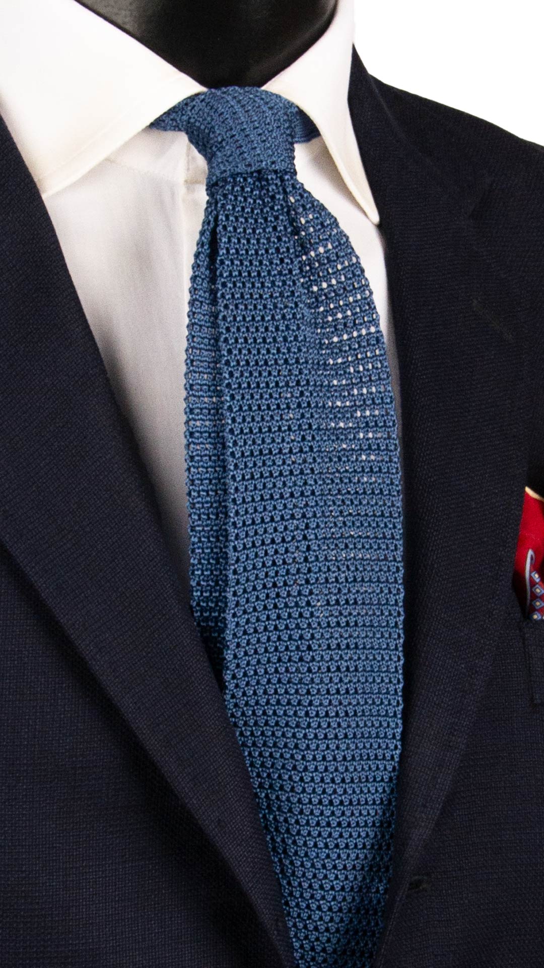 Cravatta Tricot in Maglia di Seta Avio Scuro Tinta Unita TRI824 Graffeo Cravatte Made in Italy