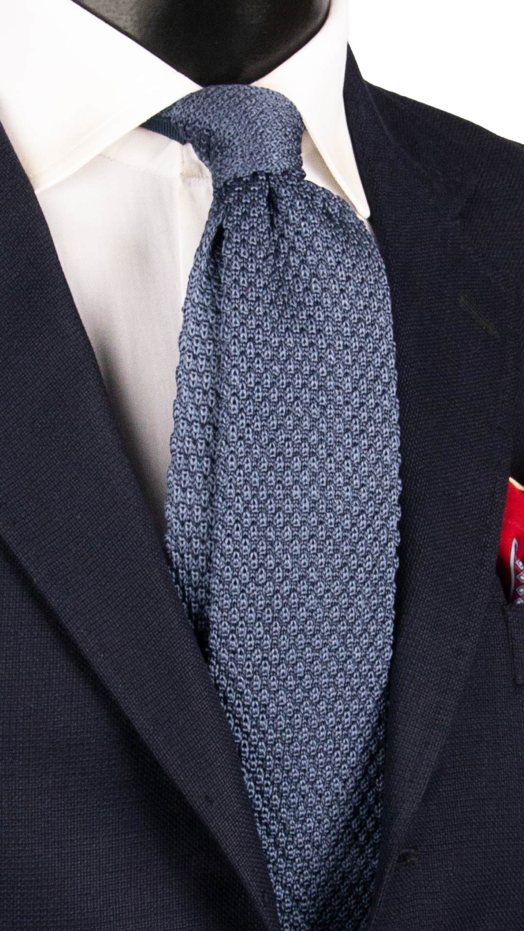 Cravatta Tricot in Maglia di Seta Avio Scuro Tinta Unita TRI833 Graffeo Cravatte Made in Italy