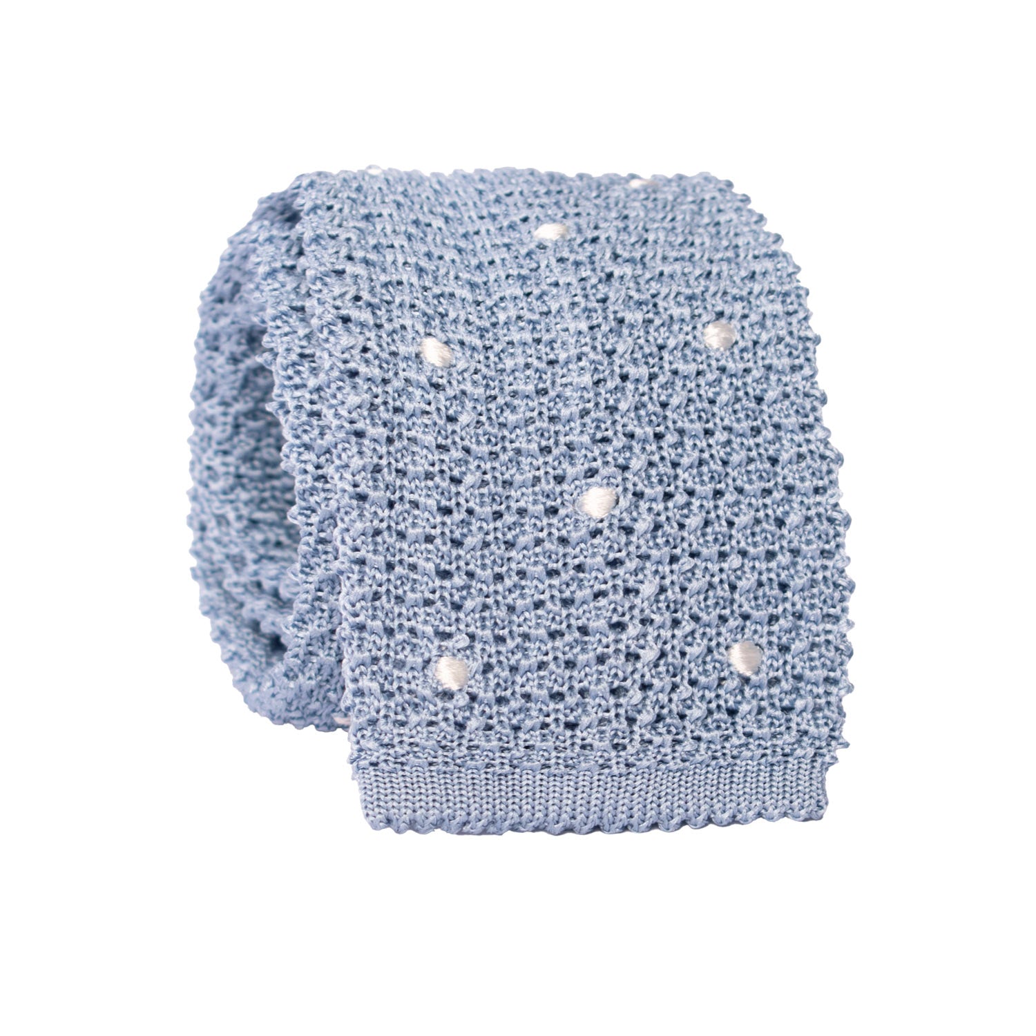 Cravatta Tricot in Maglia di Seta Azzurra a Pois Bianchi TRI785 Graffeo Cravatte Made in Italy Rotolo
