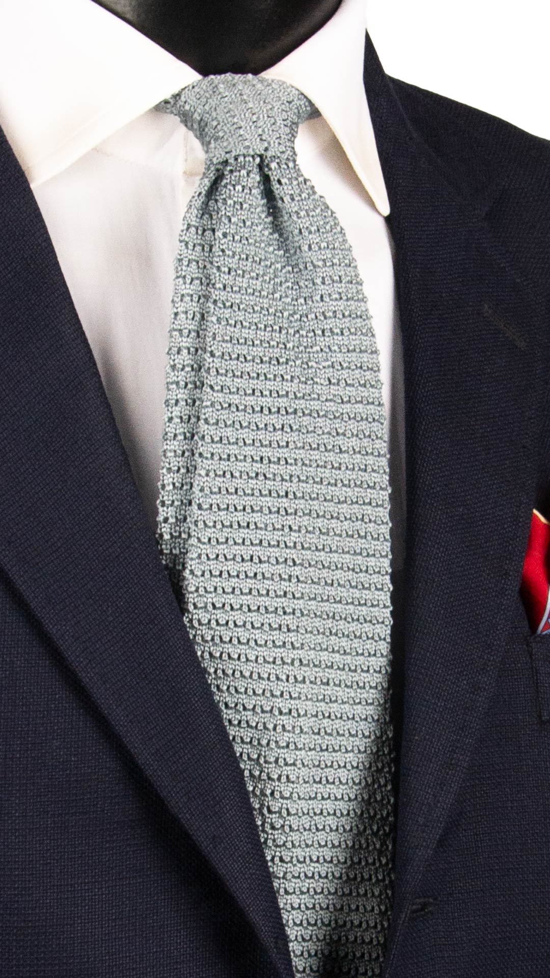 Cravatta Tricot in Maglia di Seta Azzurro Polvere Tinta Unita TRI931 Graffeo Cravatte Made in Italy