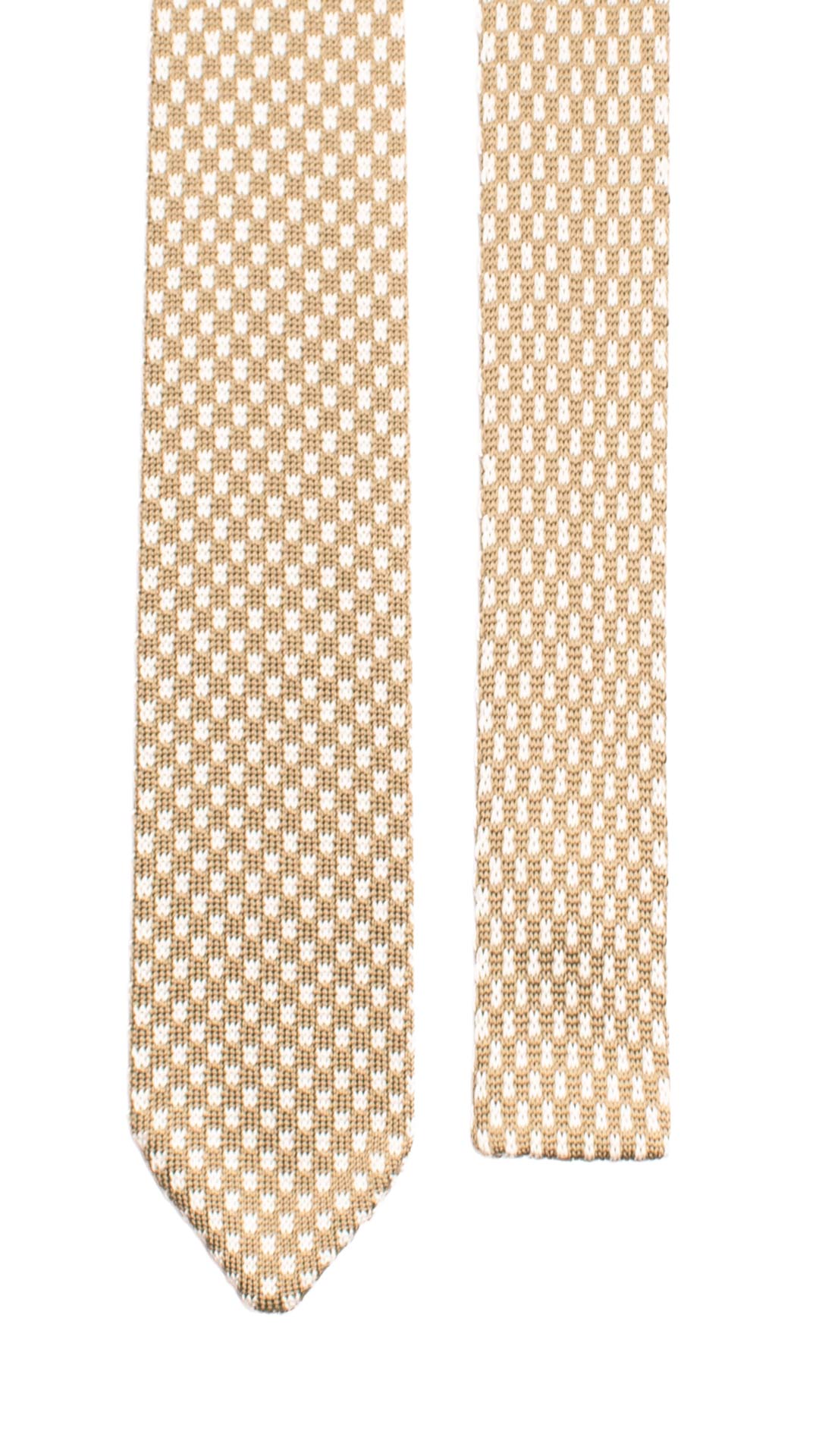 Cravatta Tricot in Maglia di Seta Beige Fantasia Bianca TRI680 Graffeo Cravatte Made in Italy Pala