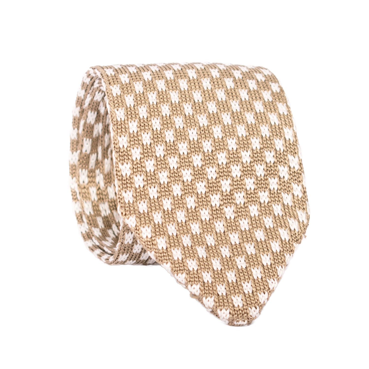 Cravatta Tricot in Maglia di Seta Beige Fantasia Bianca TRI680 Graffeo Cravatte Made in Italy Rotolo