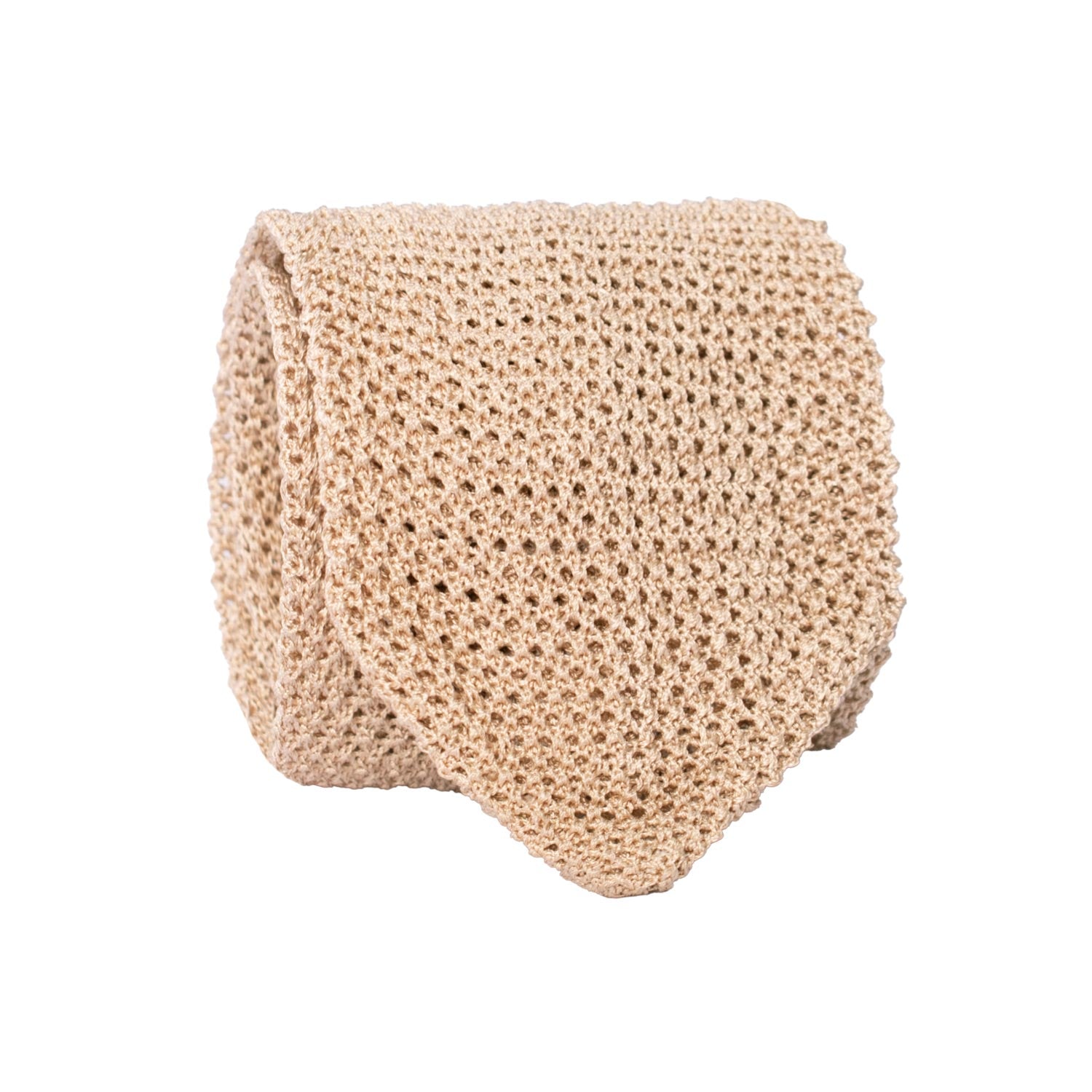 Cravatta Tricot in Maglia di Seta Beige Tinta Unita TRI933 Graffeo Cravatte Made in Italy Rotolo