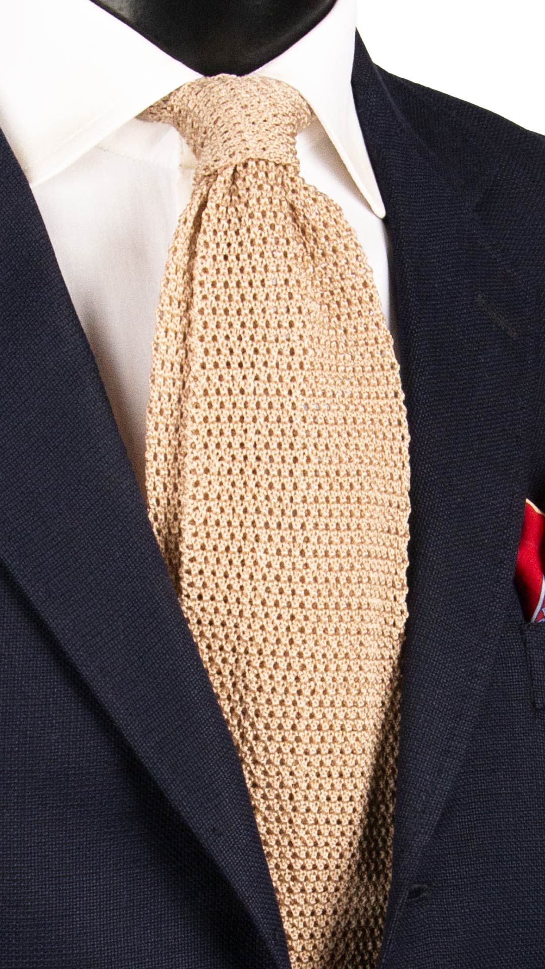 Cravatta Tricot in Maglia di Seta Beige Tinta Unita TRI933 Graffeo Cravatte Made in Italy