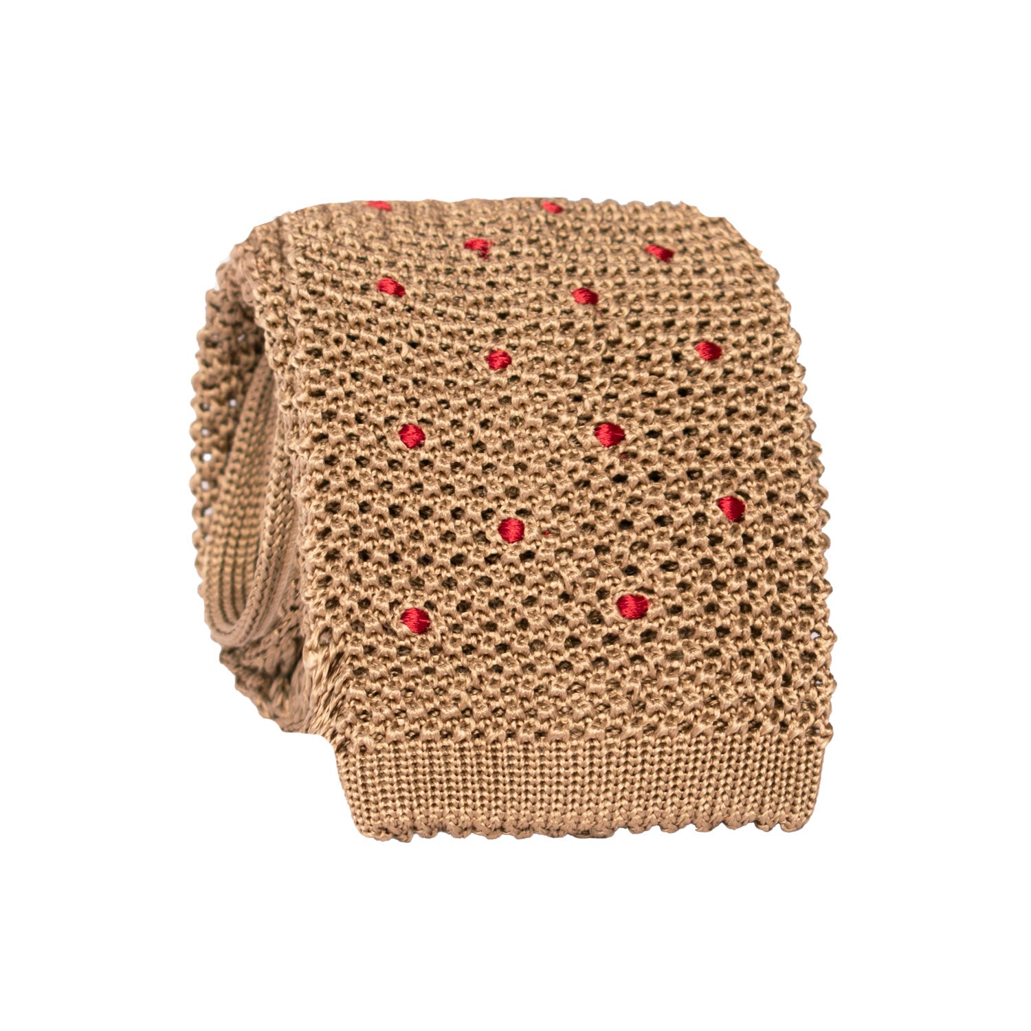 Cravatta Tricot in Maglia di Seta Beige a Pois Rossi TRI872 Graffeo Cravatte Made in Italy Rotolo