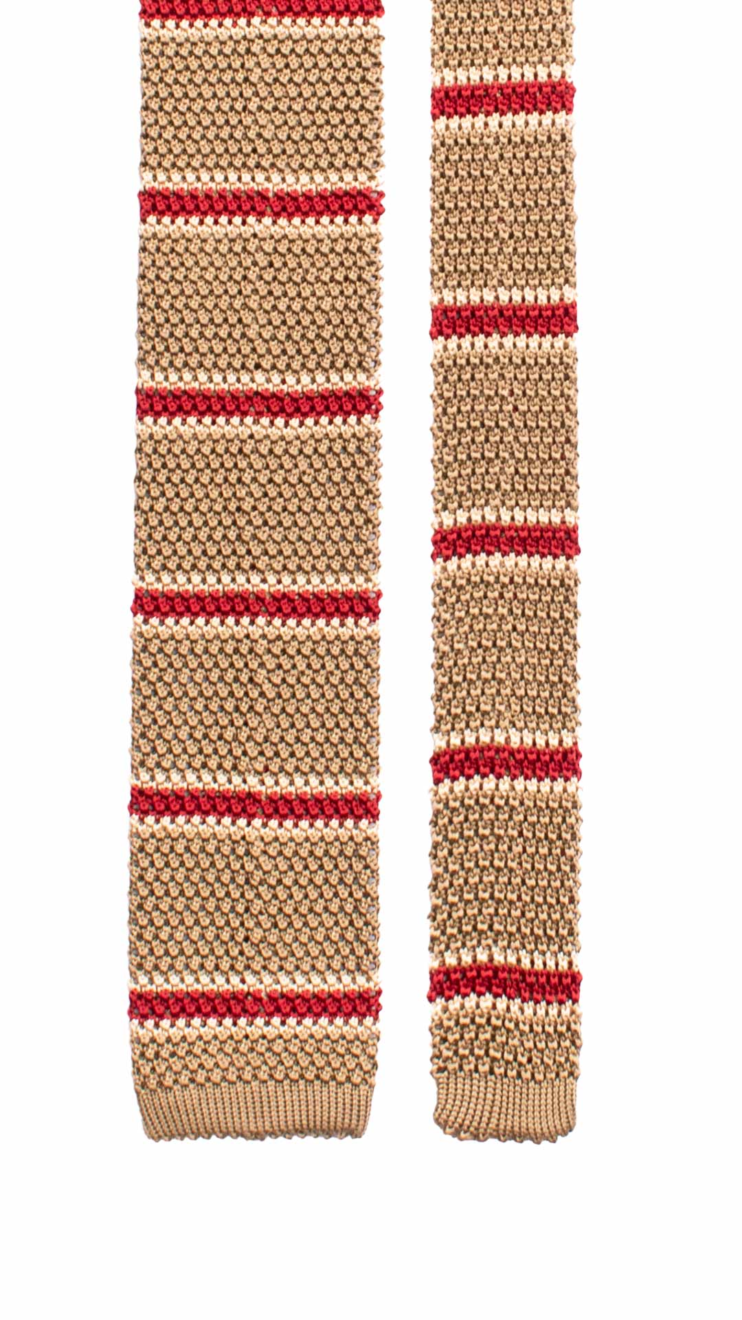 Cravatta Tricot in Maglia di Seta Beige con Righe Bordeaux Beige Chiaro TRI794 Graffeo Cravatte Made in Italy Pala