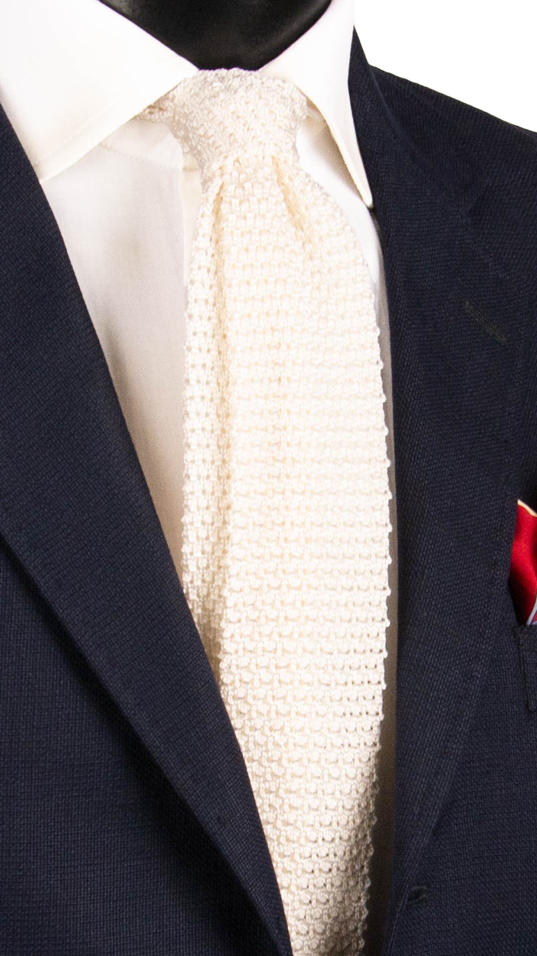 Cravatta Tricot in Maglia di Seta Bianco Perla Tinta Unita TRI899 Graffeo Cravatte Made in Italy