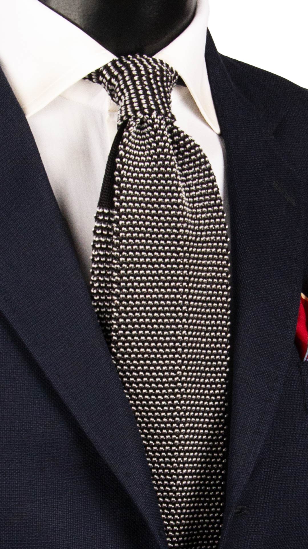 Cravatta Tricot in Maglia di Seta Blu Bianca Fantasia TRI883 Graffeo Cravatte Made in Italy