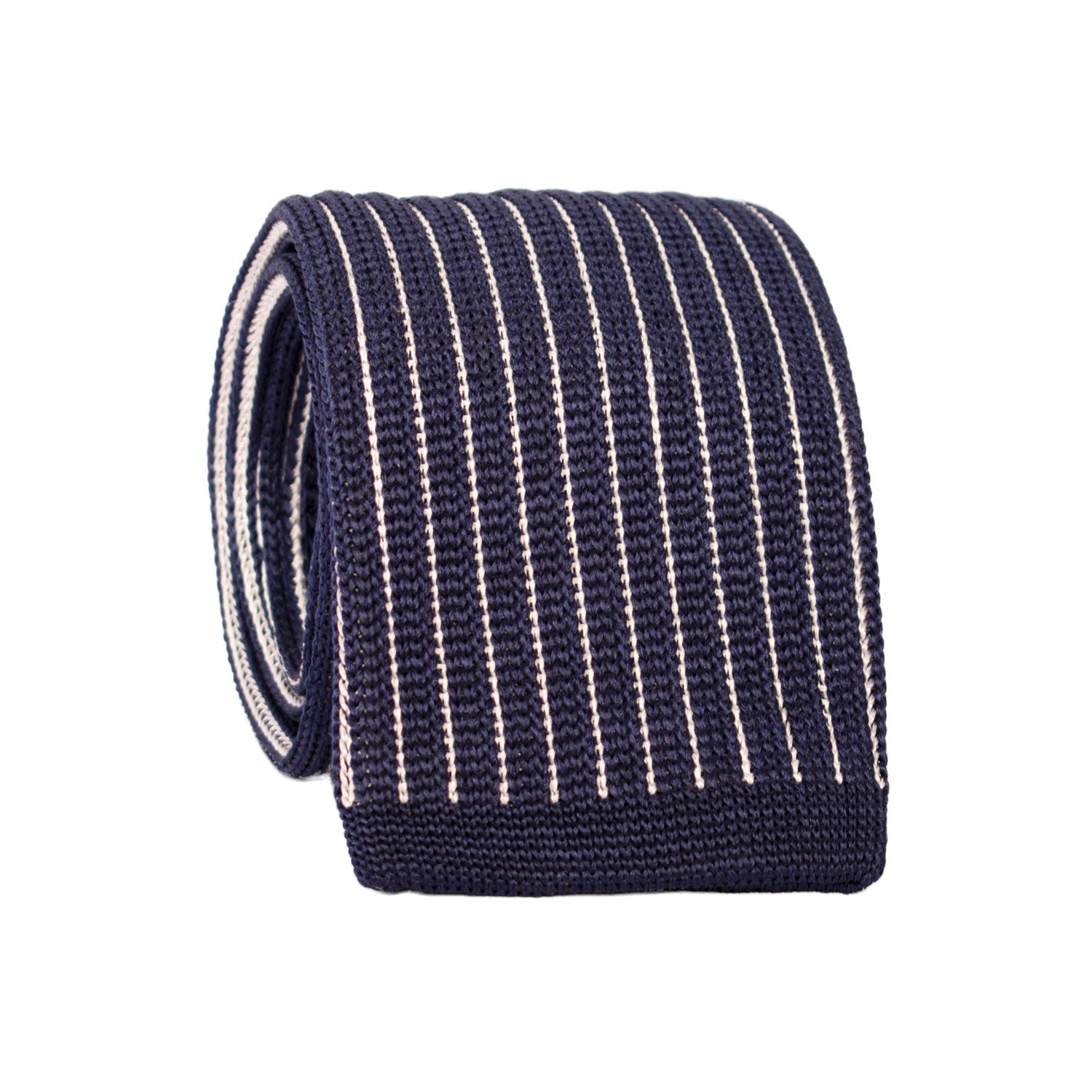 Cravatta Tricot in Maglia di Seta Blu Cobalto con Riga Verticale Bianca TRI677 Graffeo Cravatte Made in Italy Rotolo