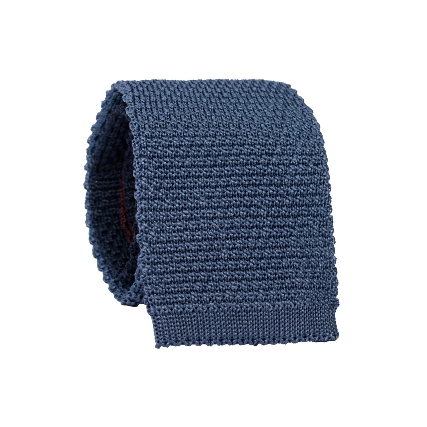 Cravatta Tricot in Maglia di Seta Blu Indaco Pala Piccola in Contrasto Marrone TRI698 Graffeo Cravatte Made in Italy Rotolo