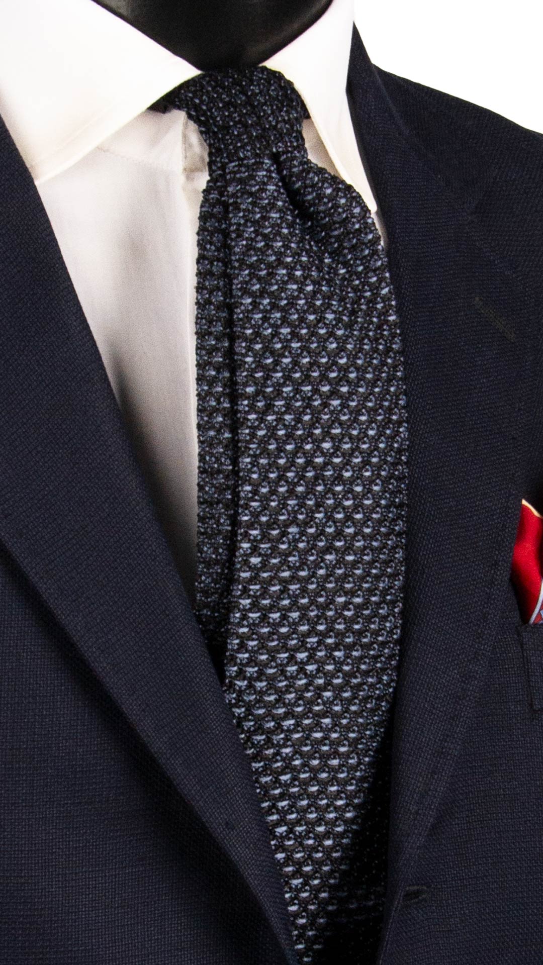 Cravatta Tricot in Maglia di Seta Blu Notte Avio Scuro Fantasia TRI944 Graffeo Cravatte Made in Italy