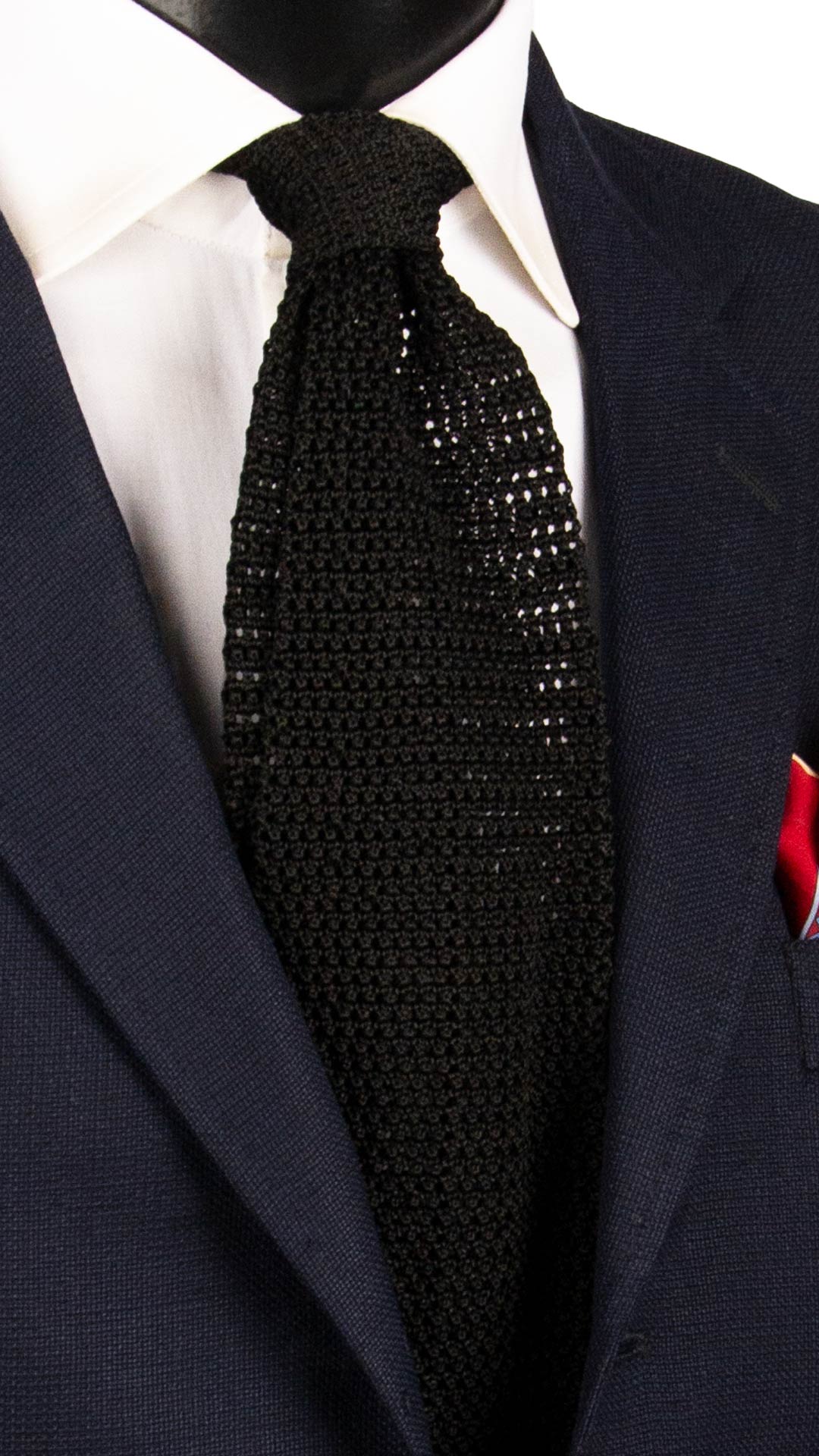 Cravatta Tricot in Maglia di Seta Blu Notte Tinta Unita TRI934 Graffeo Cravatte Made in Italy