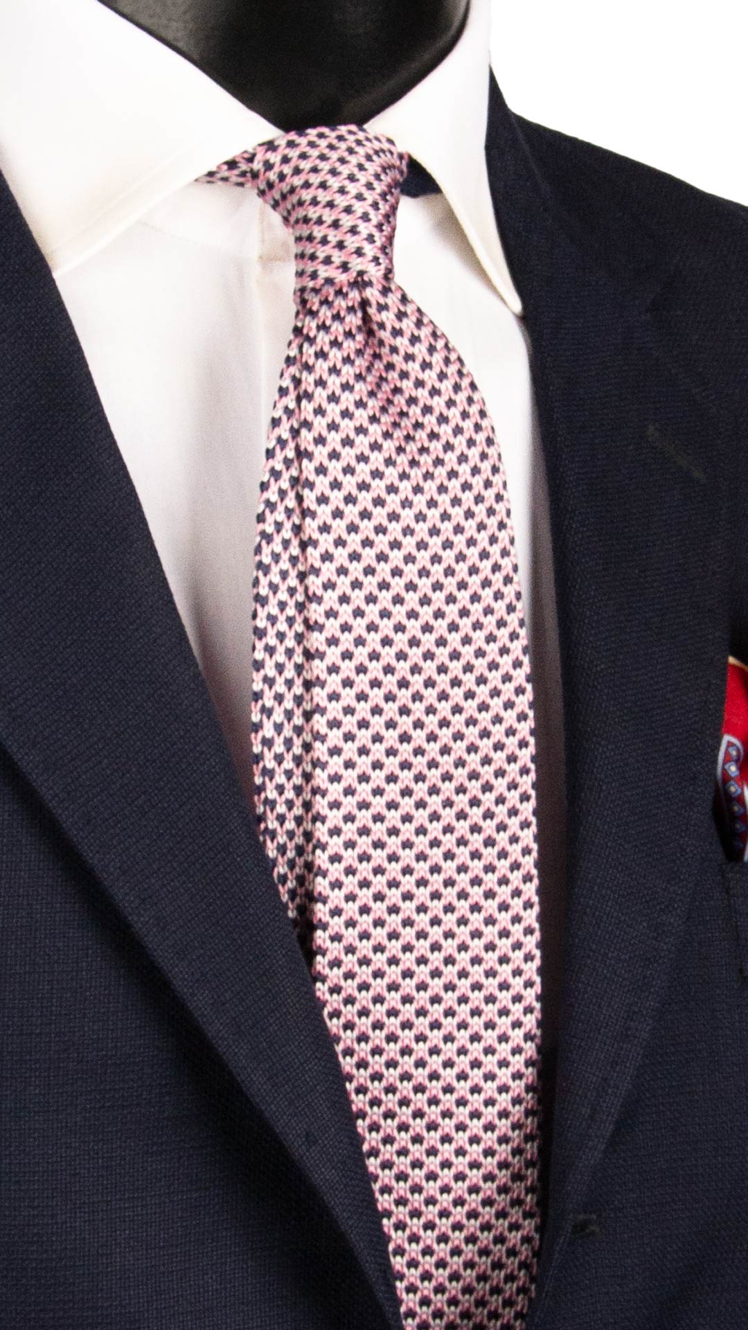 Cravatta Tricot in Maglia di Seta Blu Rosa Bianca Fantasia TRI728 Graffeo Cravatte Made in Italy