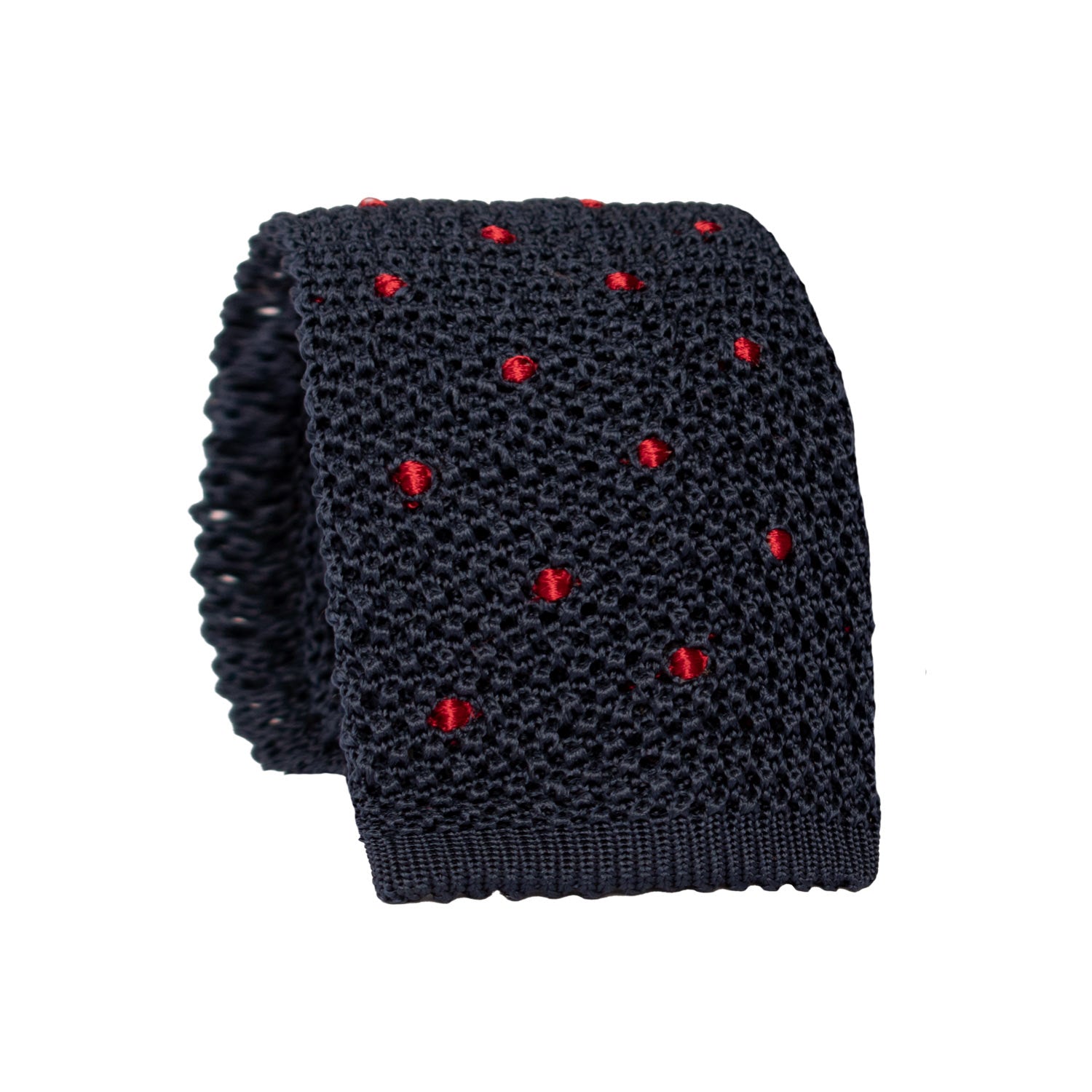 Cravatta Tricot in Maglia di Seta Blu a Pois Rossi TRI873 Graffeo Cravatte Made in Italy Rotolo