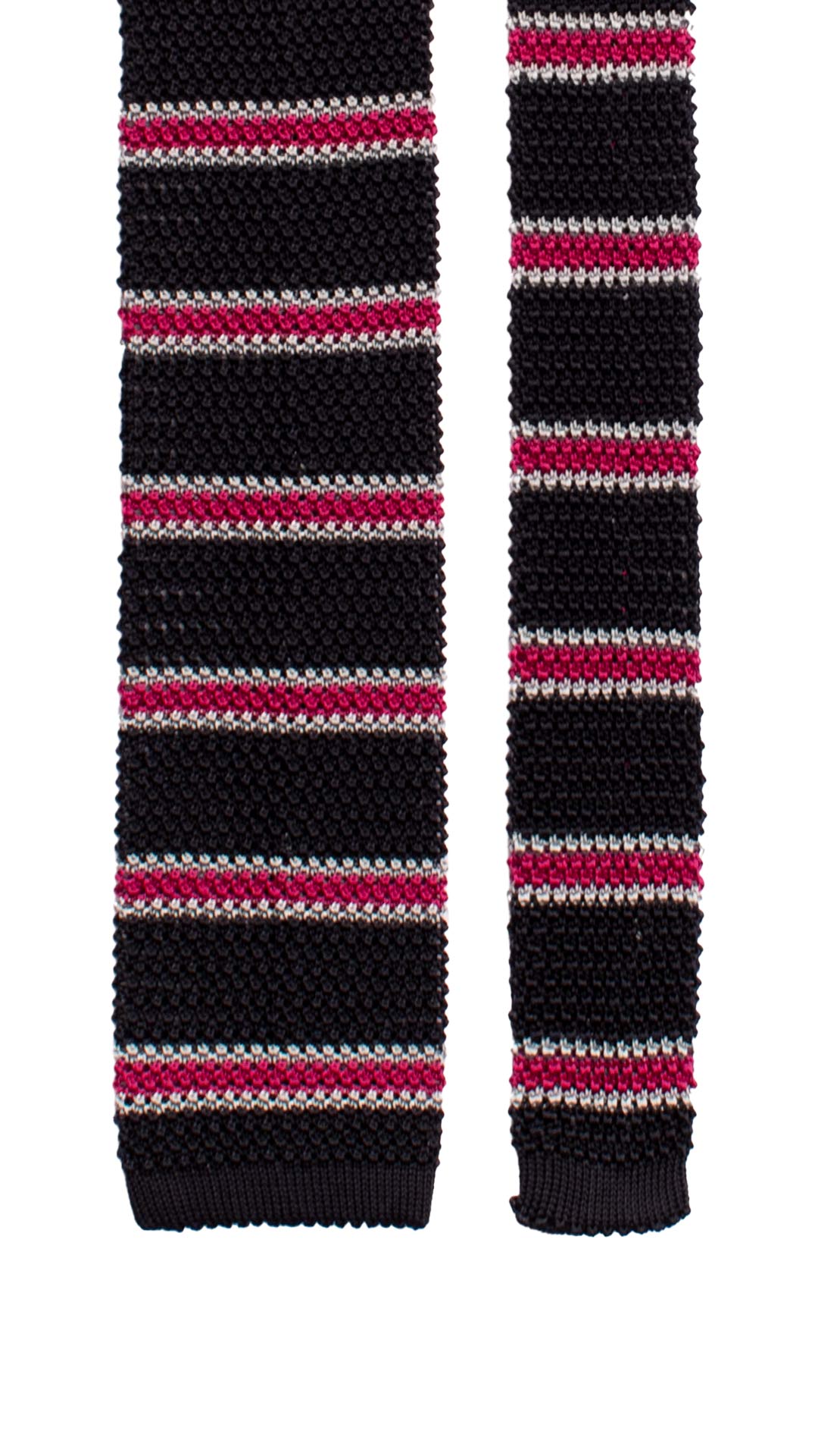 Cravatta Tricot in Maglia di Seta Blu con Righe Fucsia Grigio TRI856 Graffeo Cravatte Made in Italy Pala