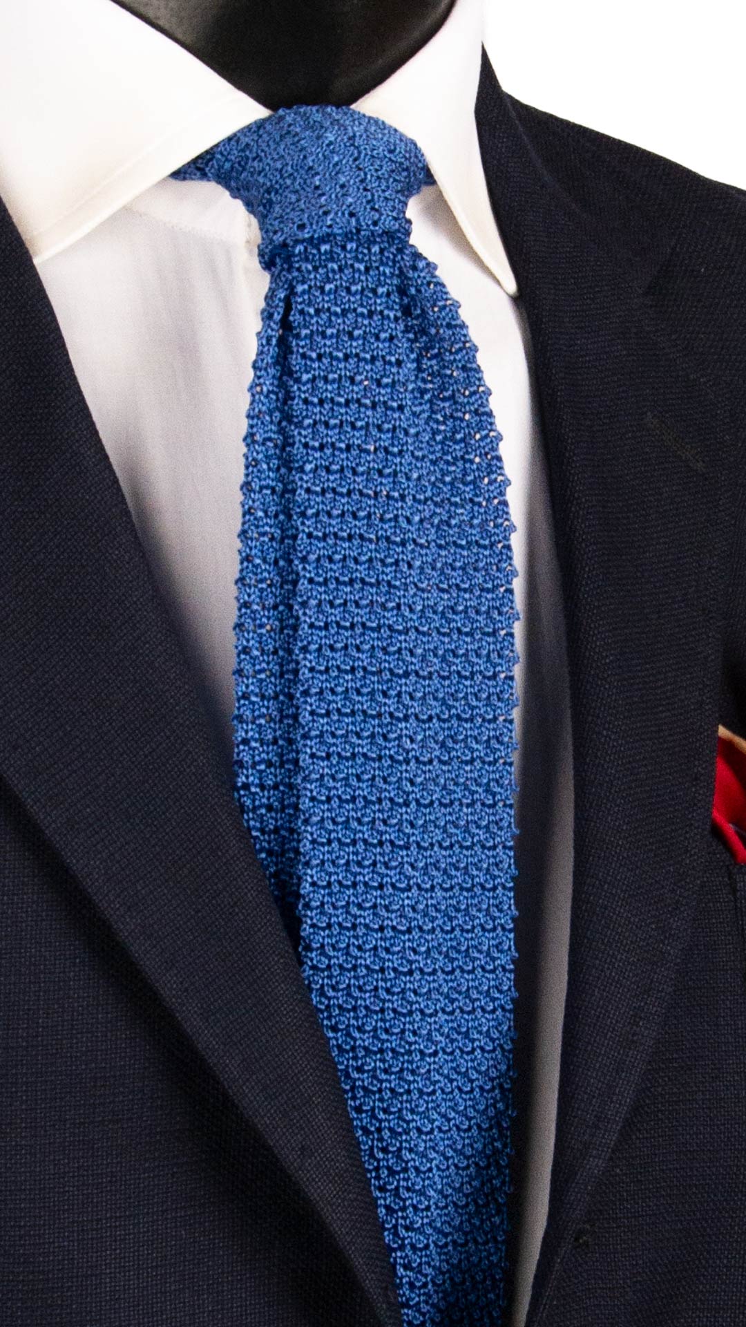 Cravatta Tricot in Maglia di Seta Bluette Tinta Unita TRI645 Graffeo Cravatte Made in Italy