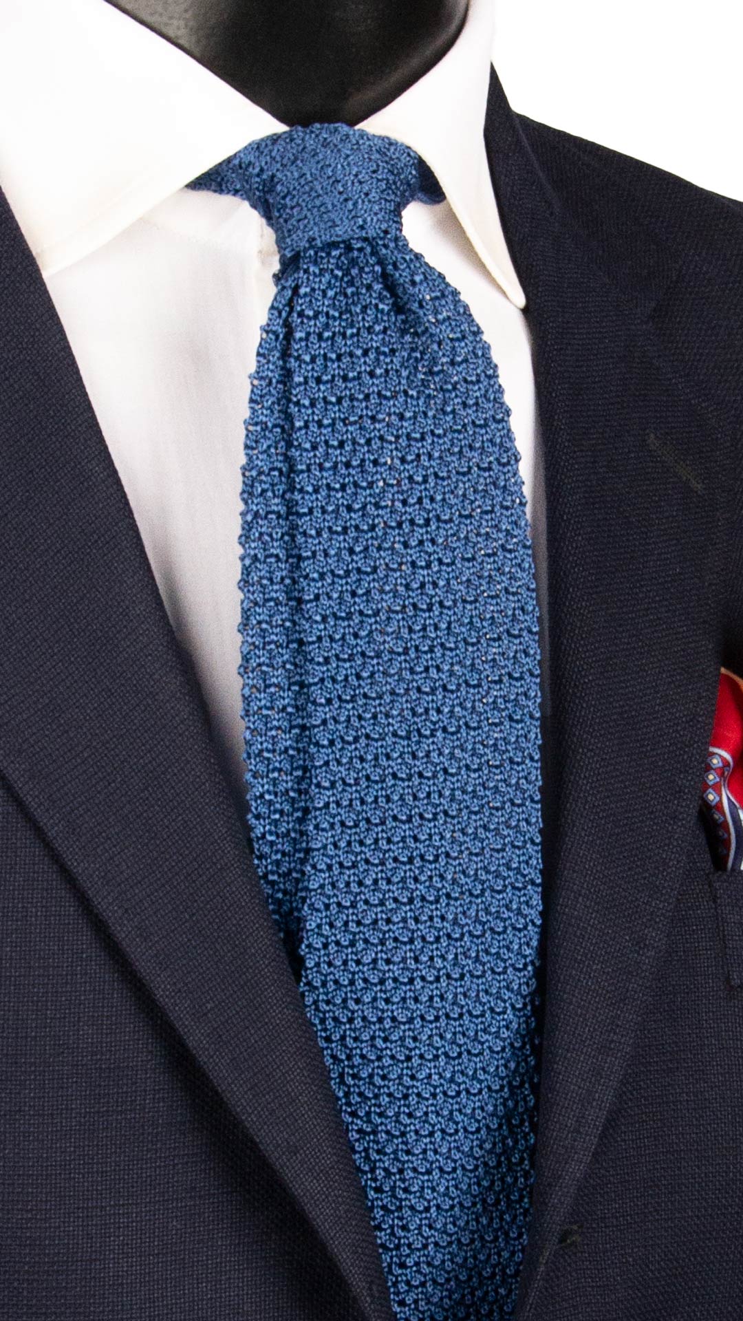 Cravatta Tricot in Maglia di Seta Bluette Tinta Unita TRI720 Graffeo Cravatte Made in Italy