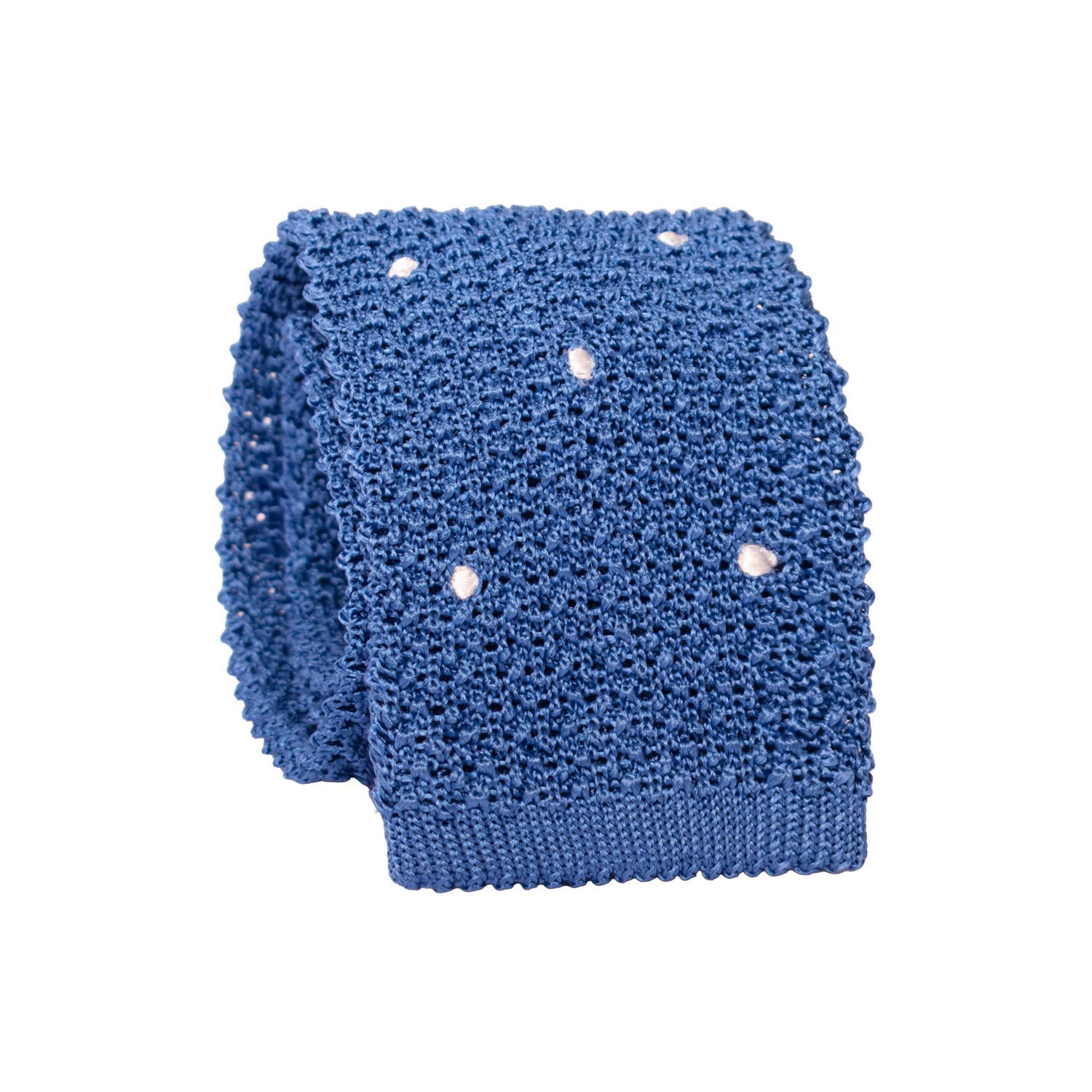 Cravatta Tricot in Maglia di Seta Bluette a Pois Bianchi TRI711 Graffeo Cravatte Made in Italy Rotolo