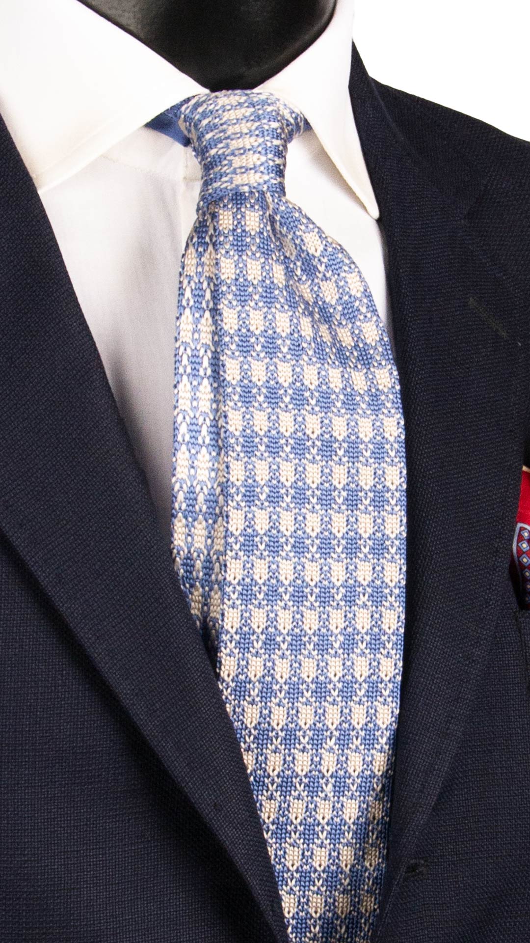 Cravatta Tricot in Maglia di Seta Celeste Fantasia Bianca TRI739 Graffeo Cravatte Made in Italy