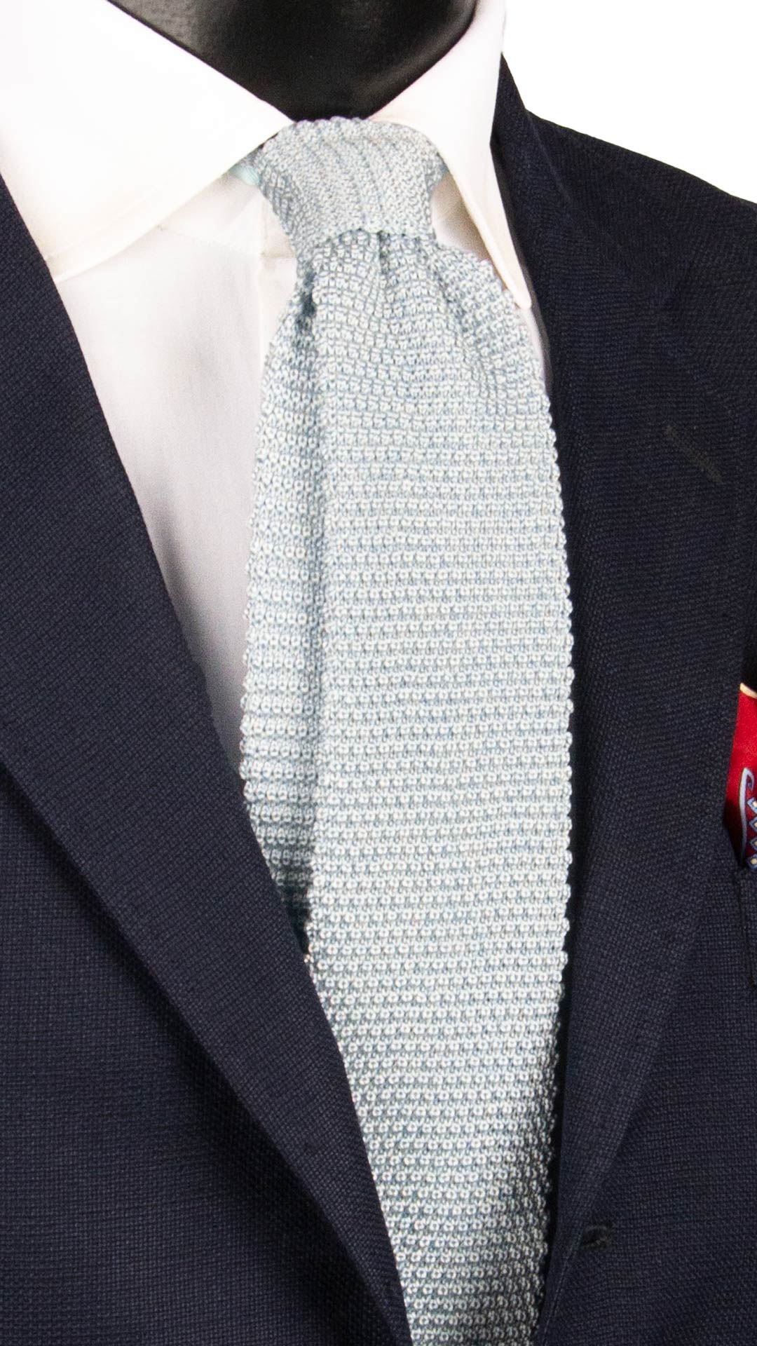 Cravatta Tricot in Maglia di Seta Celeste Ghiaccio Tinta Unita TRI814 Graffeo Cravatte Made in Italy