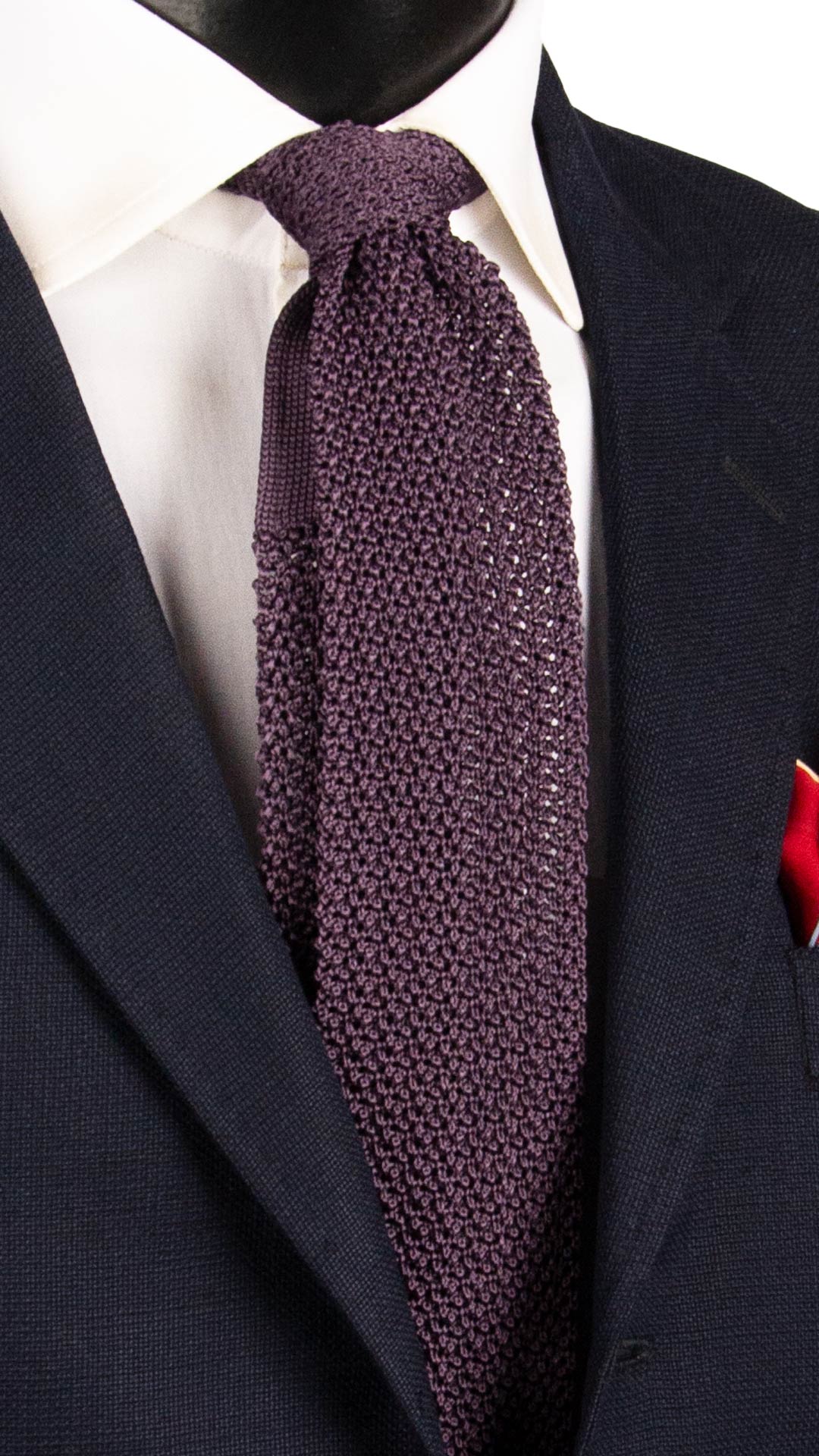 Cravatta Tricot in Maglia di Seta Color Melanzana Tinta Unita TRI904 Graffeo Cravatte Made in Italy
