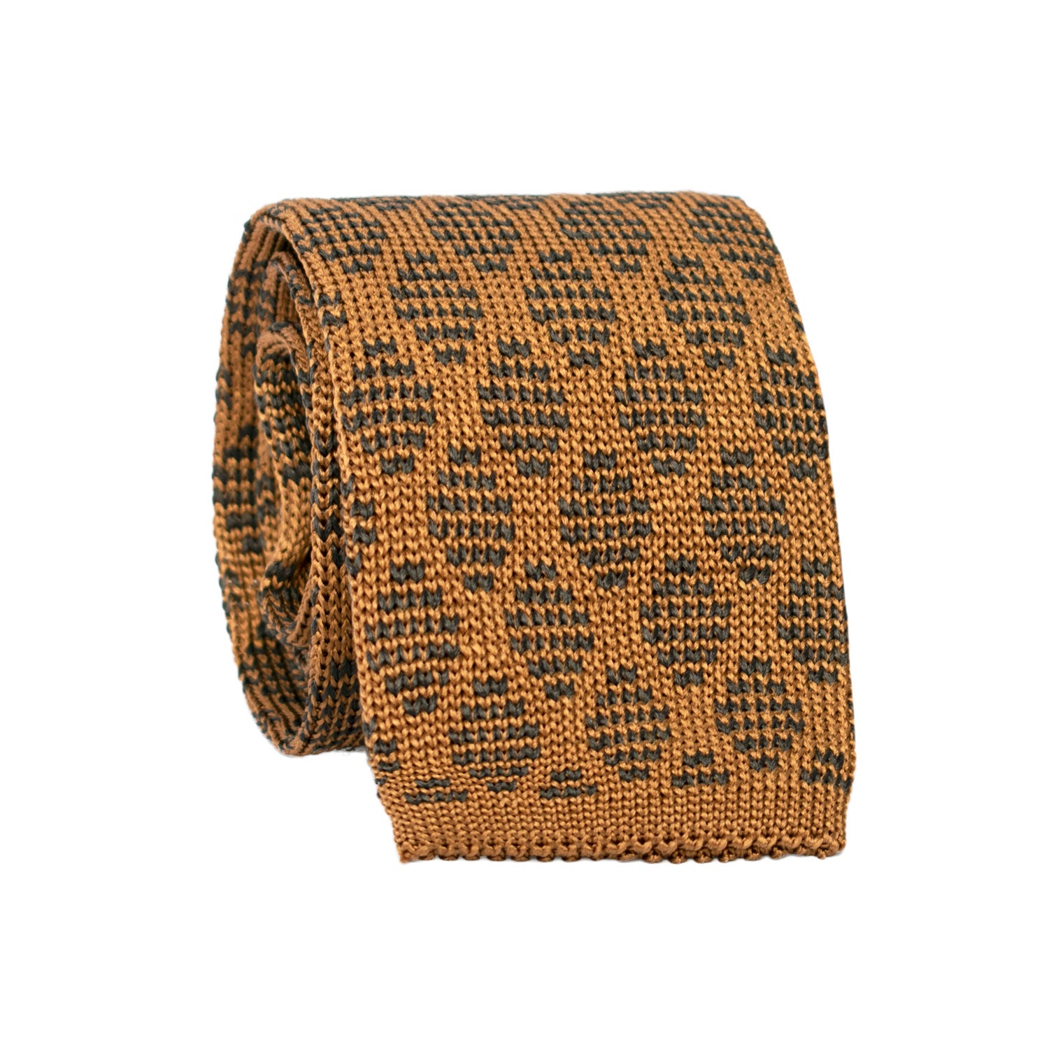 Cravatta Tricot in Maglia di Seta Color Tabacco Fantasia Marrone TRI685 Graffeo Cravatte Made in Italy Rotolo