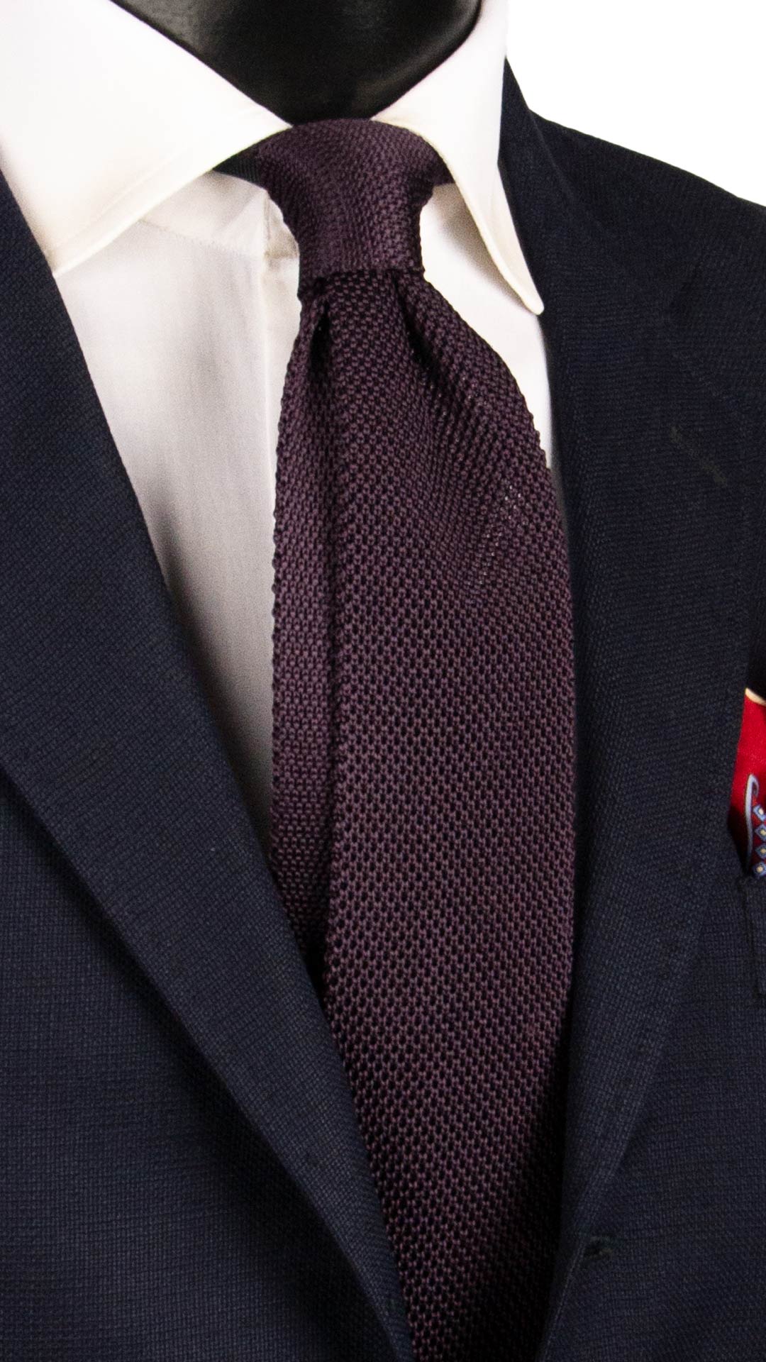 Cravatta Tricot in Maglia di Seta Color Vinaccia Scuro Tinta Unita TRI817 Graffeo Cravatte Made in Italy