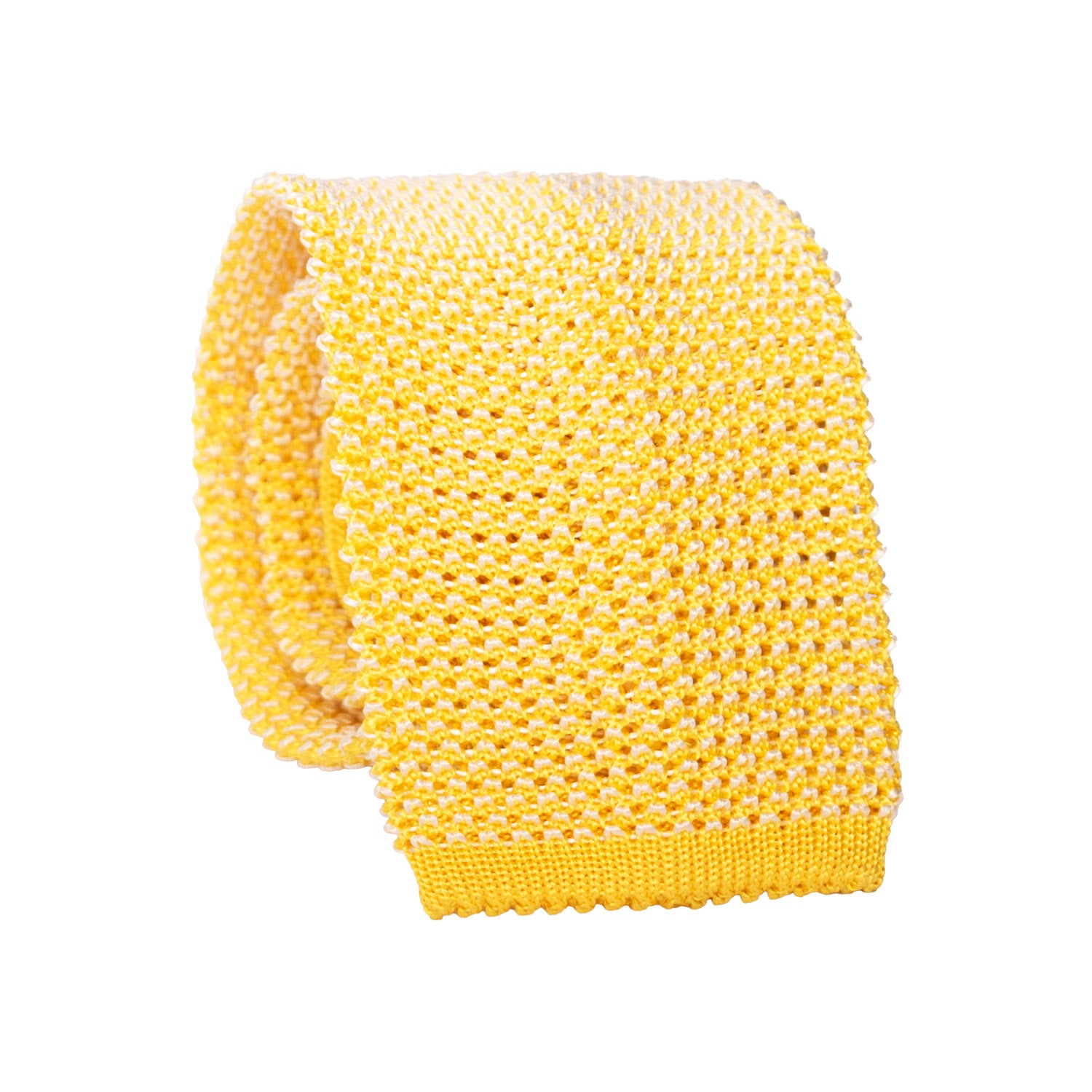 Cravatta Tricot in Maglia di Seta Gialla Fantasia Bianca TRI624 Graffeo Cravatte Made in Italy Rotolo