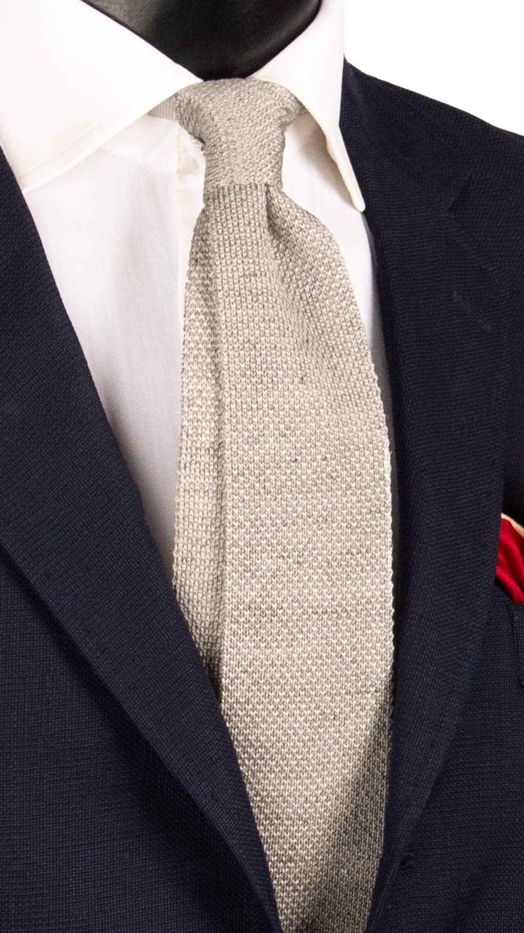 Cravatta Tricot in Maglia di Seta Grigia Effetto Tweed Blu TRI691 Graffeo Cravatte Made in Italy