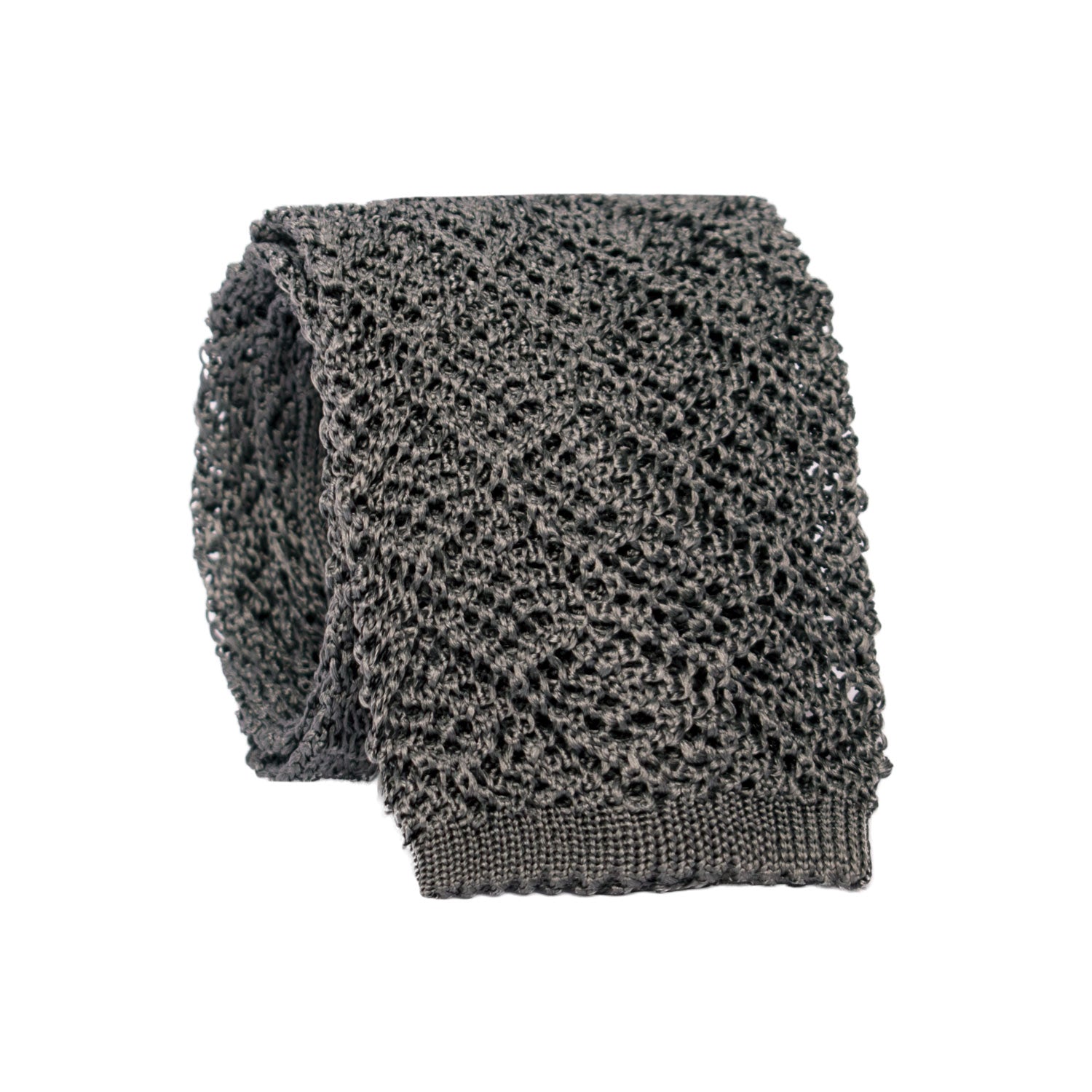 Cravatta Tricot in Maglia di Seta Grigia Fantasia Tono su Tono TRI689 Graffeo Cravatte Made in Italy Rotolo