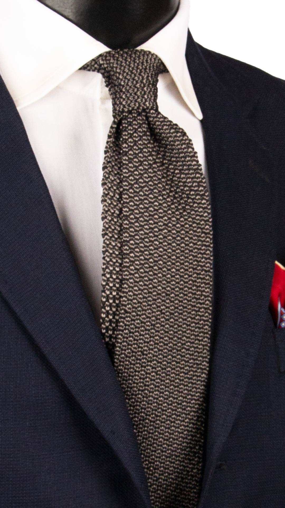 Cravatta Tricot in Maglia di Seta Grigia Nera Fantasia TRI845 Graffeo Cravatte Made in Italy