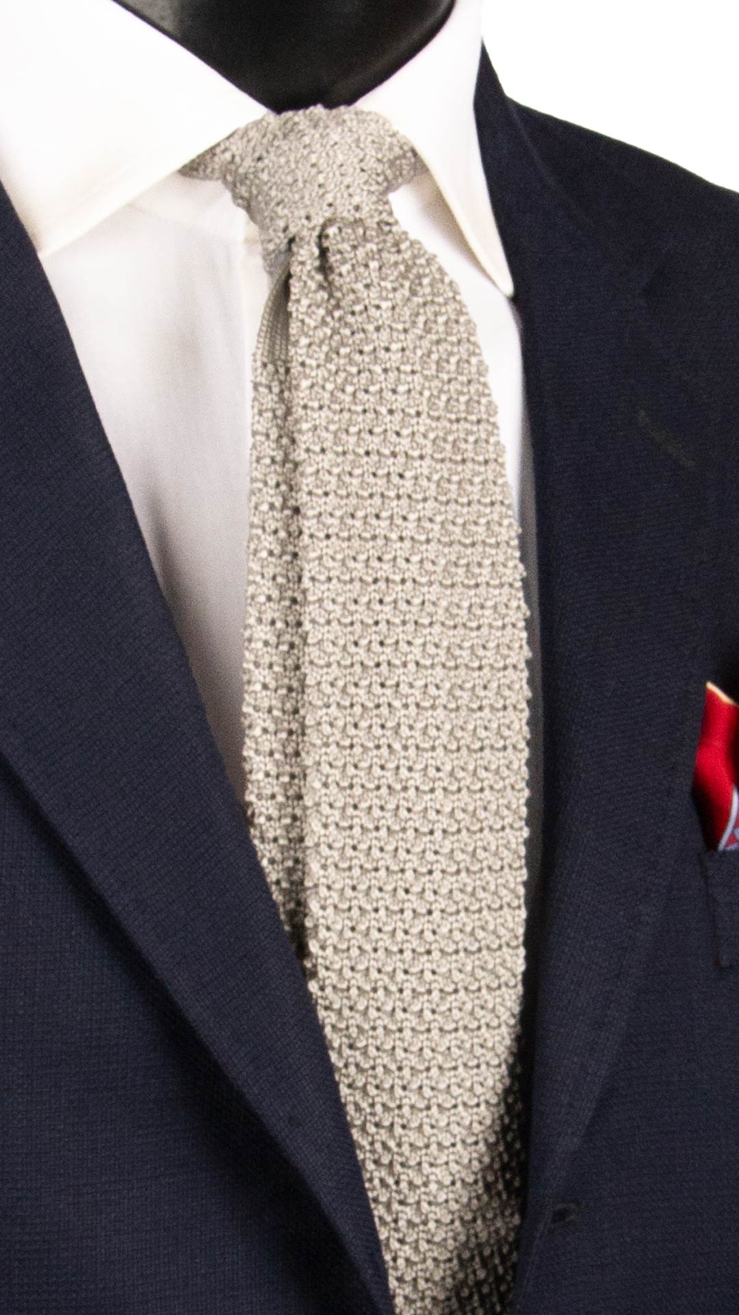 Cravatta Tricot in Maglia di Seta Grigio Argento Tinta Unita TRI900 Graffeo Cravatte Made in Italy