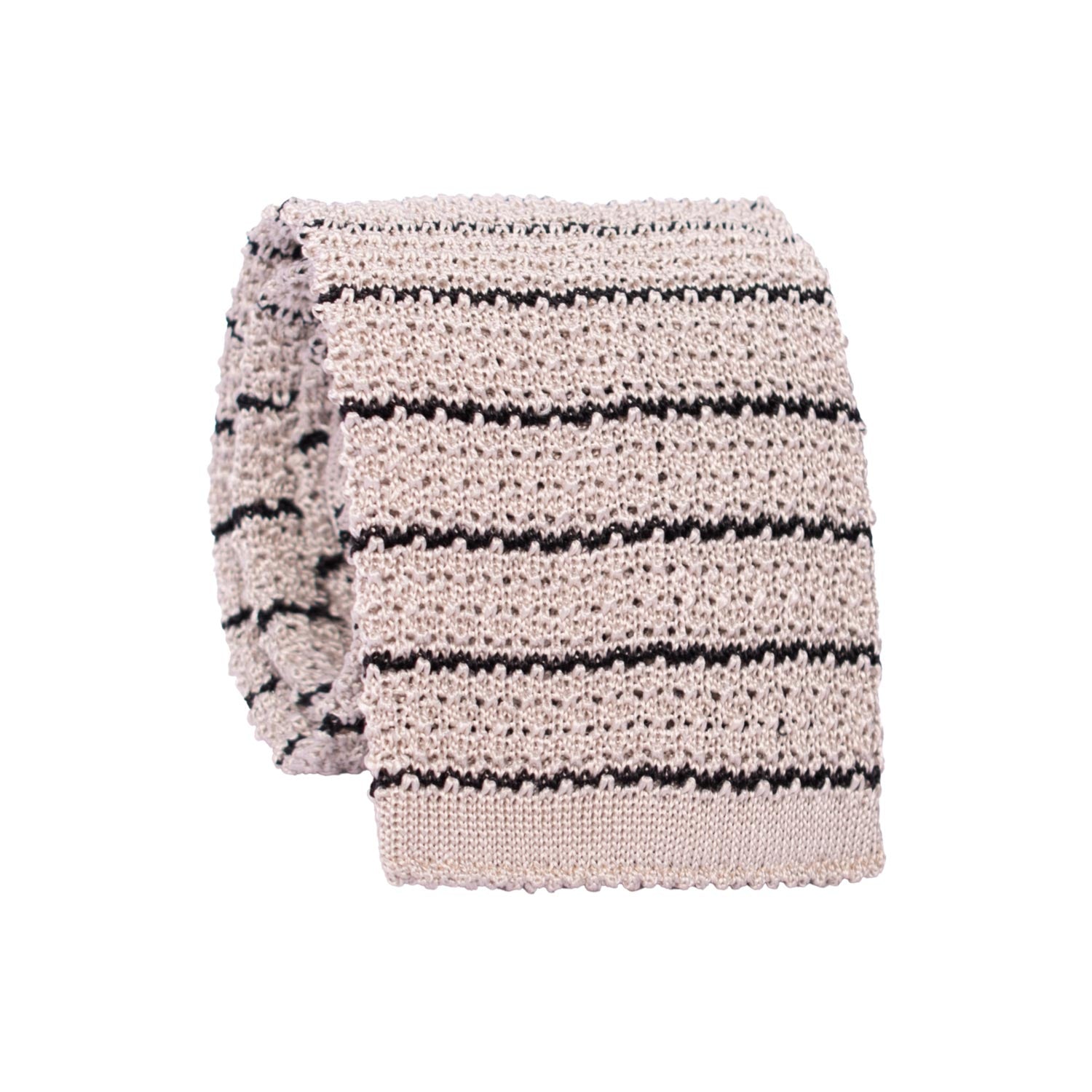 Cravatta Tricot in Maglia di Seta Grigio Argento con Righe Nere TRI969 Graffeo Cravatte Made in Italy Rotolo